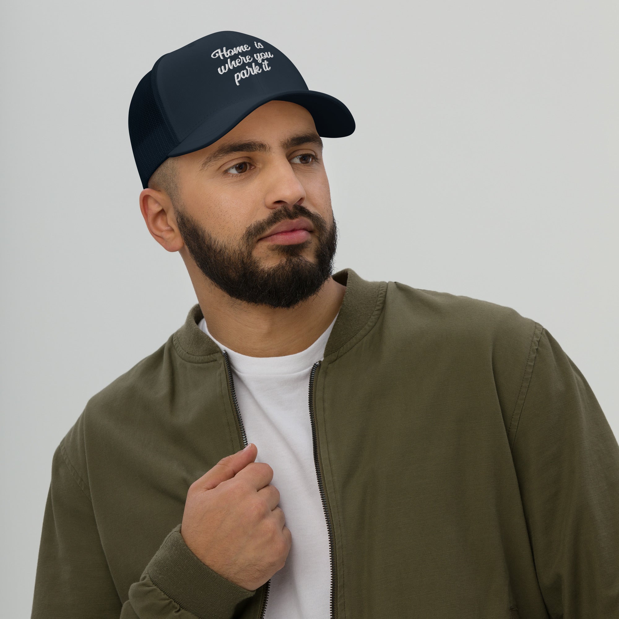 Retro Trucker Cap Home is where you park it white