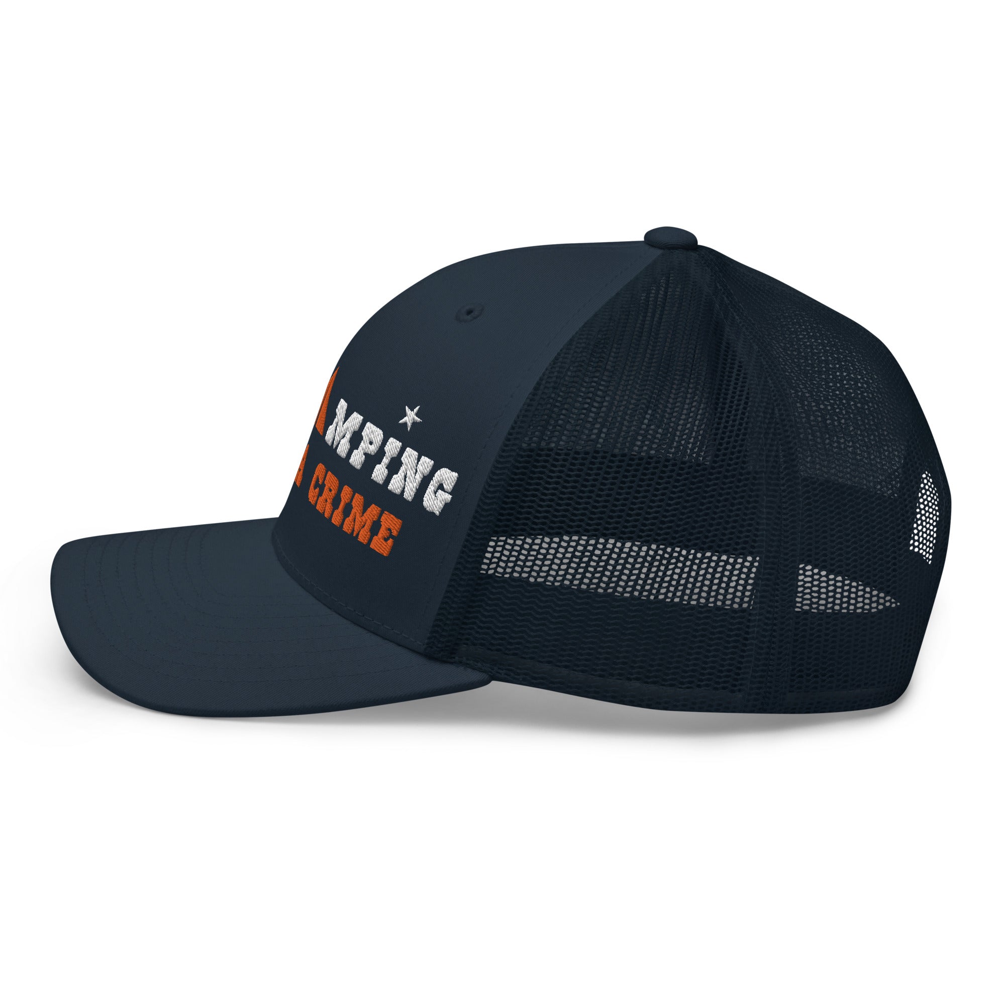 Two-Tone Retro Trucker Cap Free camping is not a crime white/orange