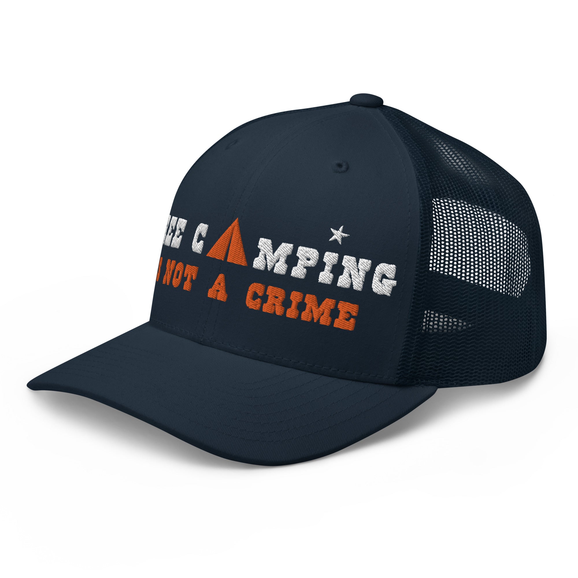 Two-Tone Retro Trucker Cap Free camping is not a crime white/orange