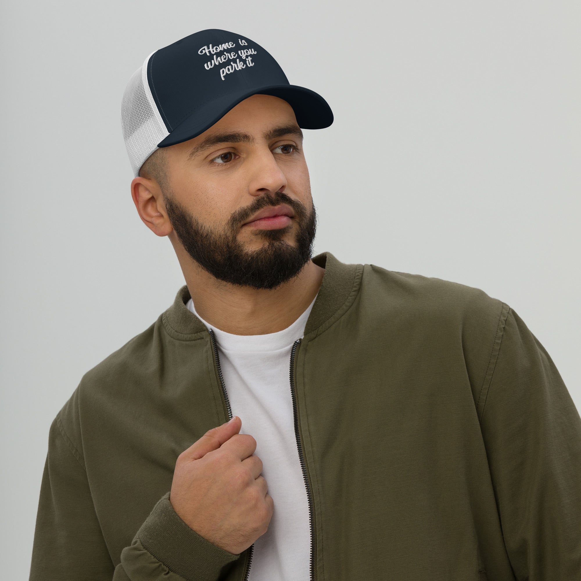 Two-Tone Retro Trucker Cap Home is where you park it white