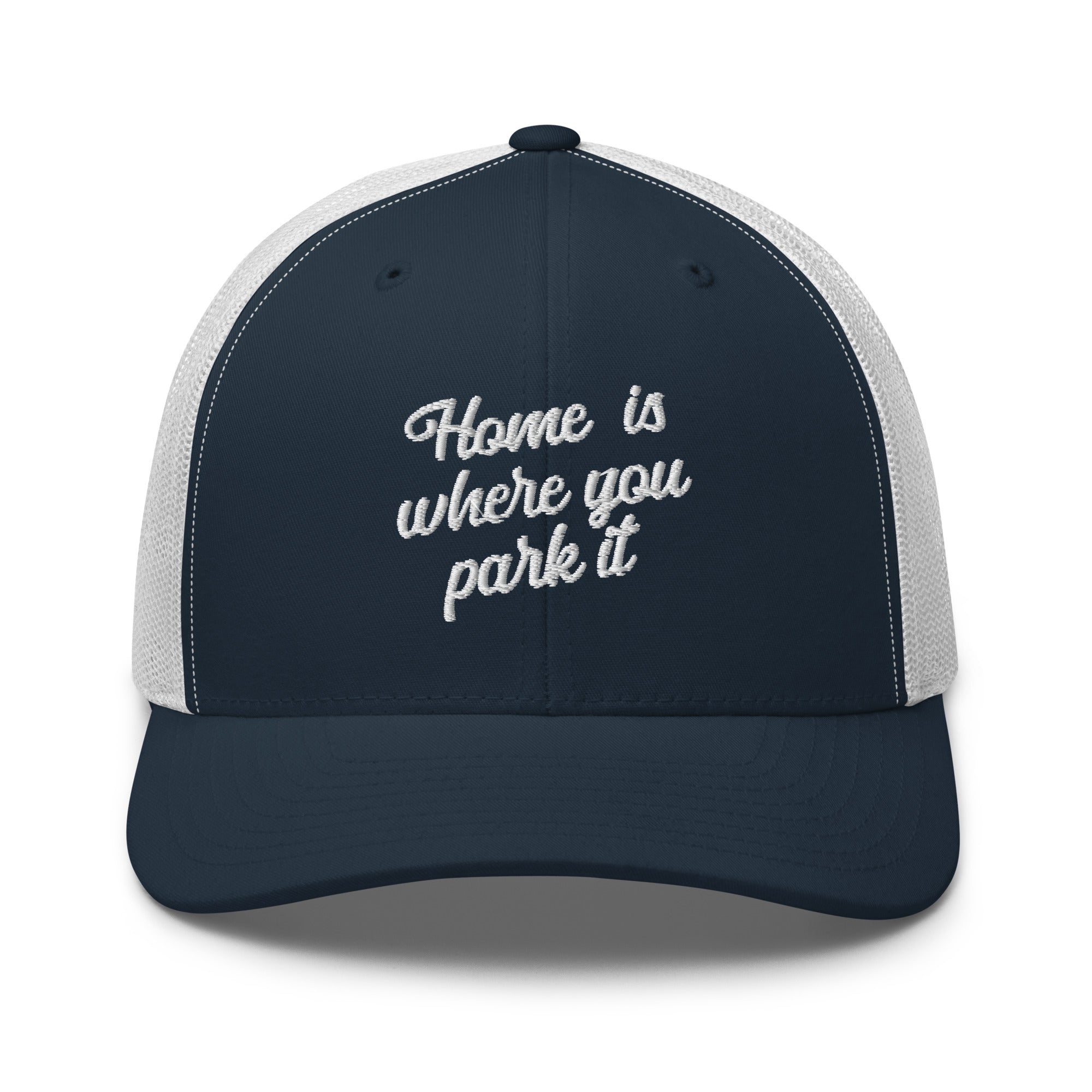 Two-Tone Retro Trucker Cap Home is where you park it white