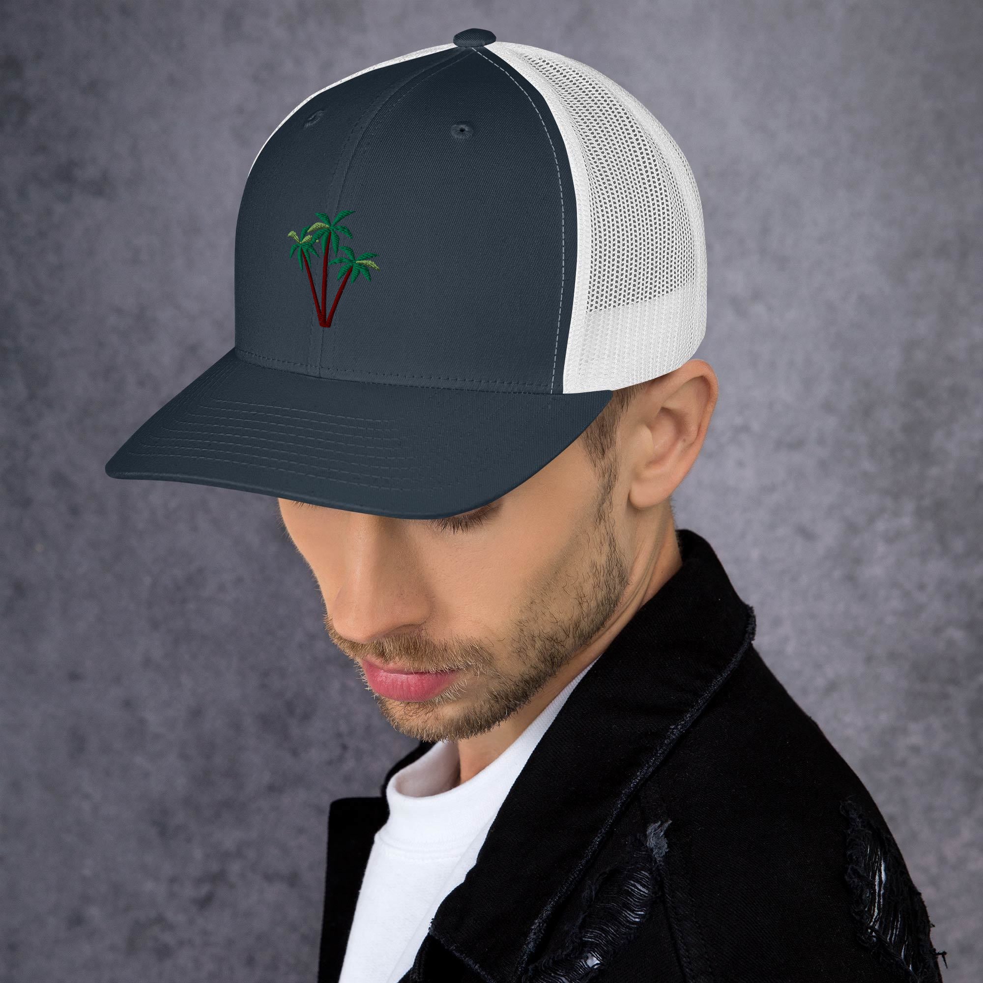 Two-Tone Retro Trucker Cap Three Palm Trees