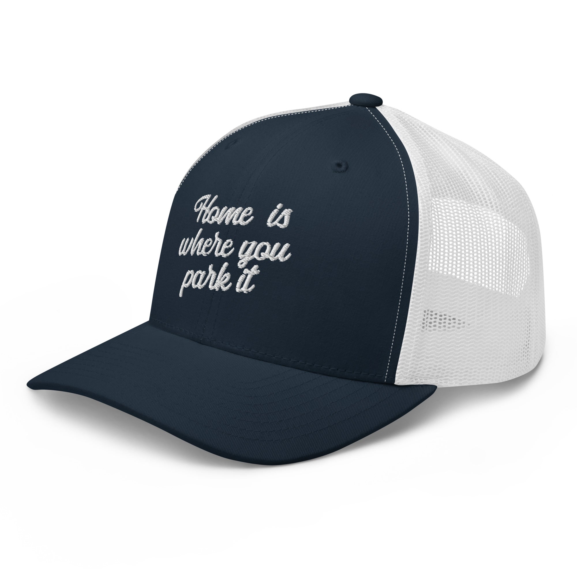 Two-Tone Retro Trucker Cap Home is where you park it white