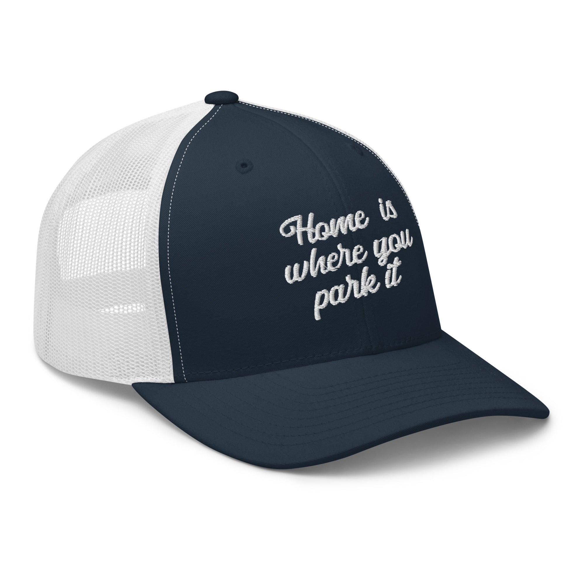 Two-Tone Retro Trucker Cap Home is where you park it white