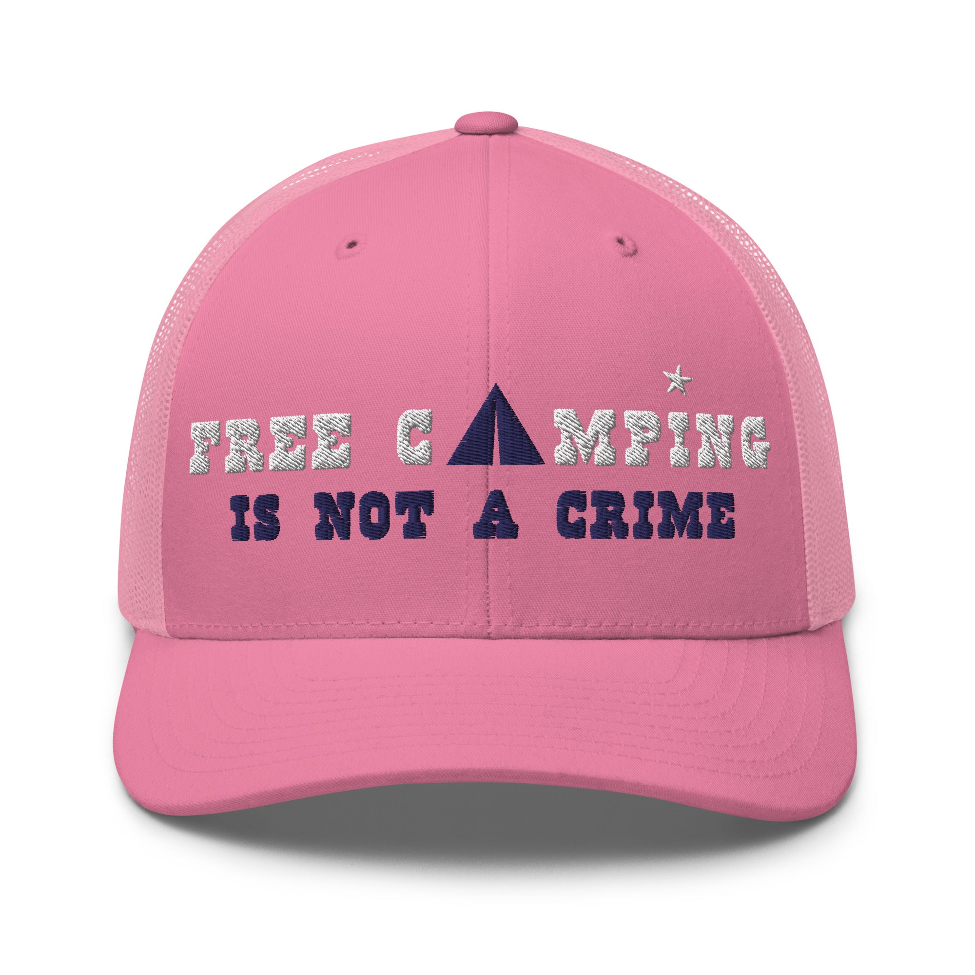 Casquette trucker rétro Free camping is not a crime white/navy