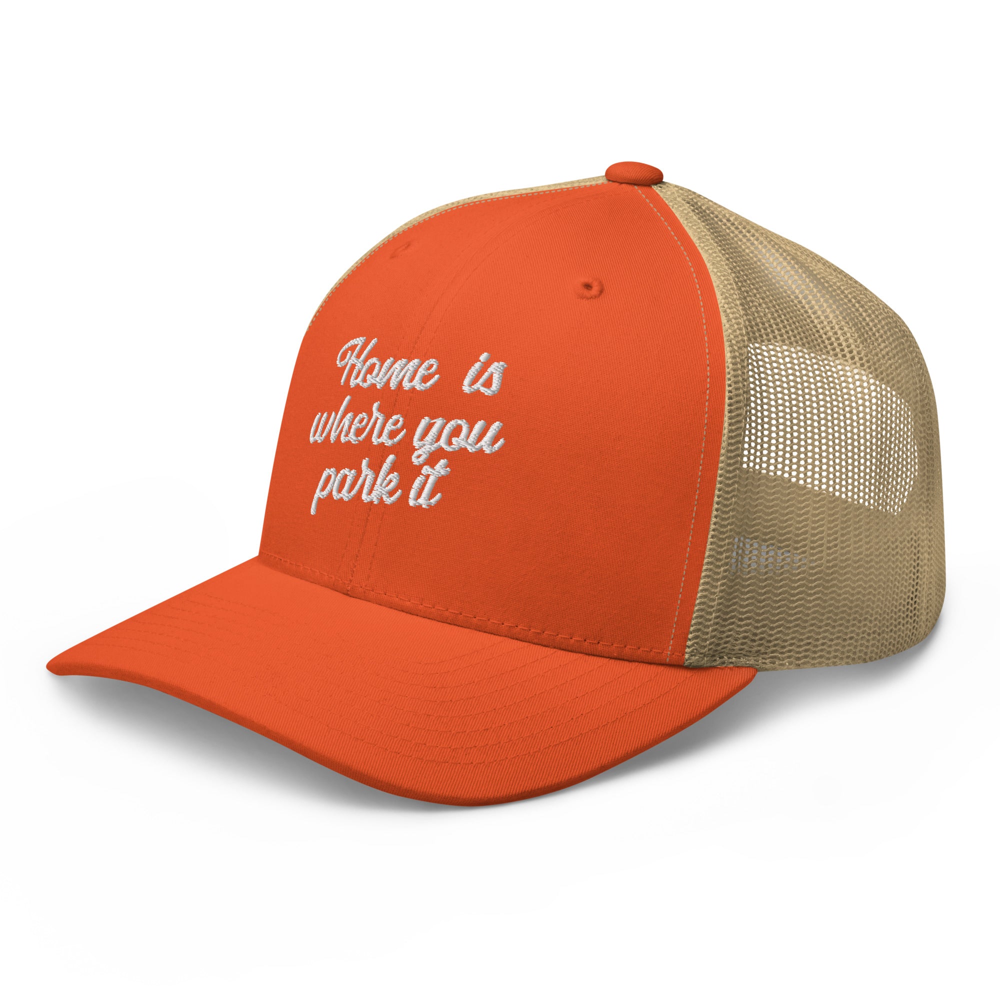 Two-Tone Retro Trucker Cap Home is where you park it white