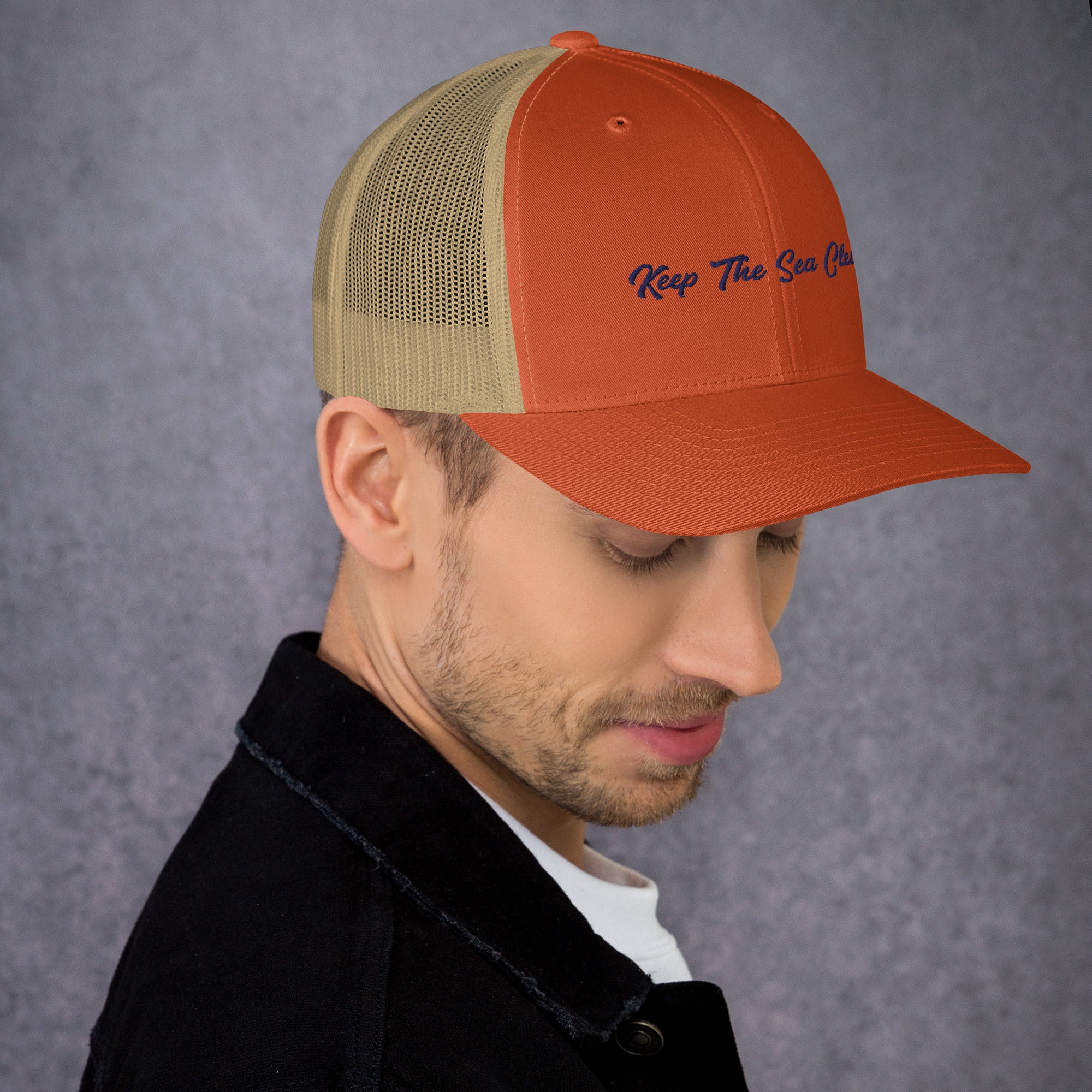 Two-Tone Retro Trucker Cap Keep The Sea Clean Navy