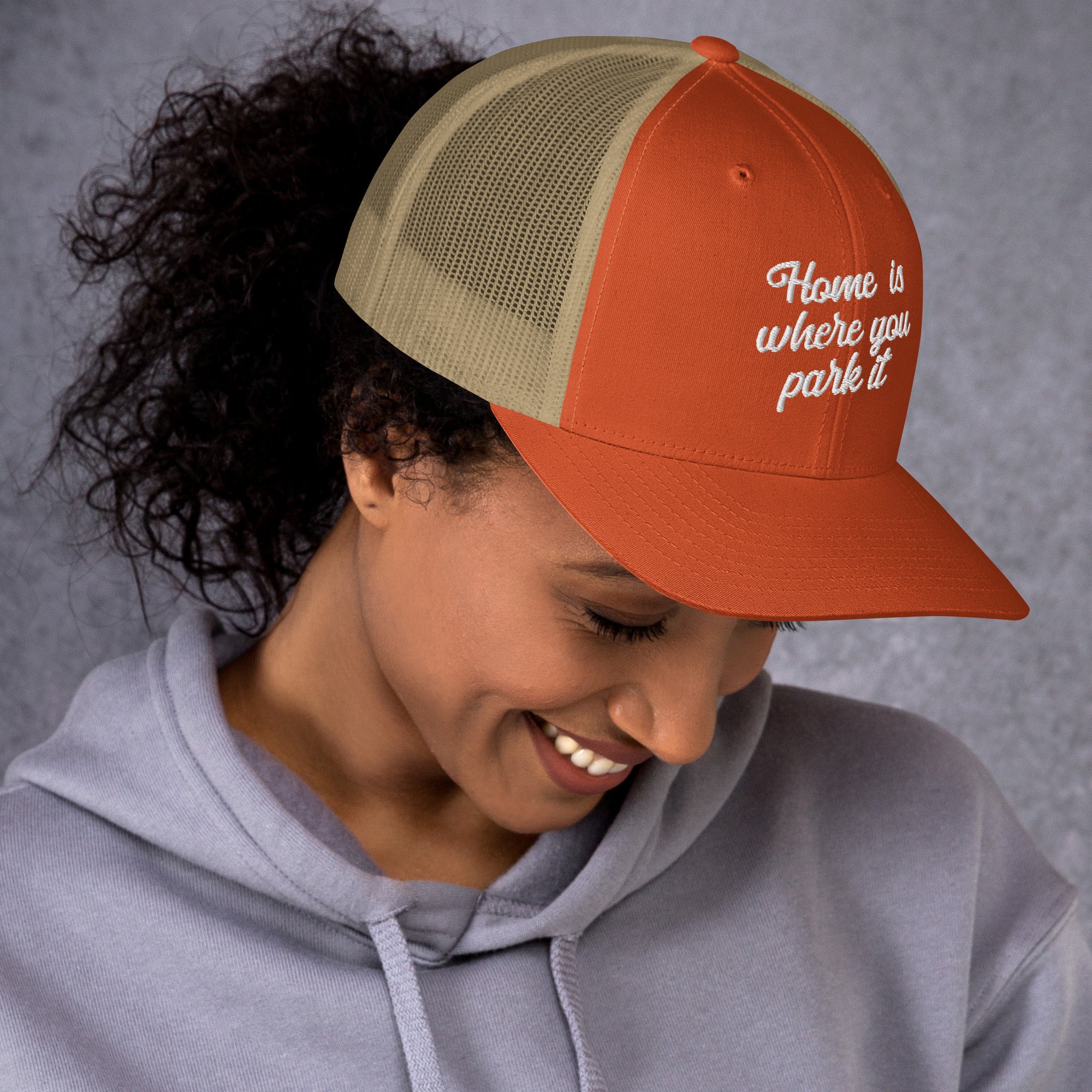 Two-Tone Retro Trucker Cap Home is where you park it white