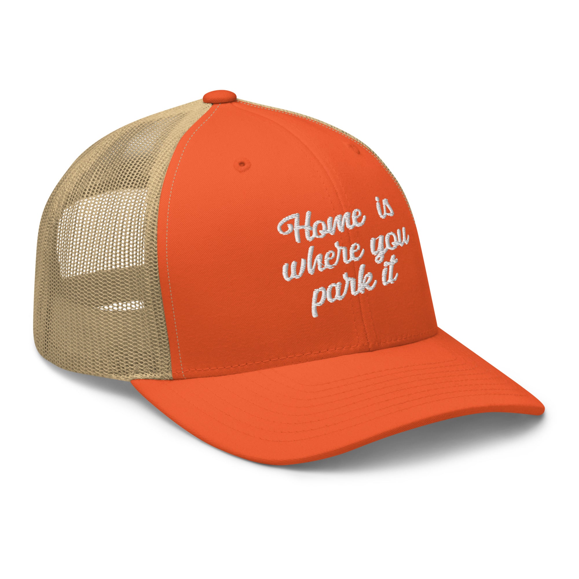 Two-Tone Retro Trucker Cap Home is where you park it white