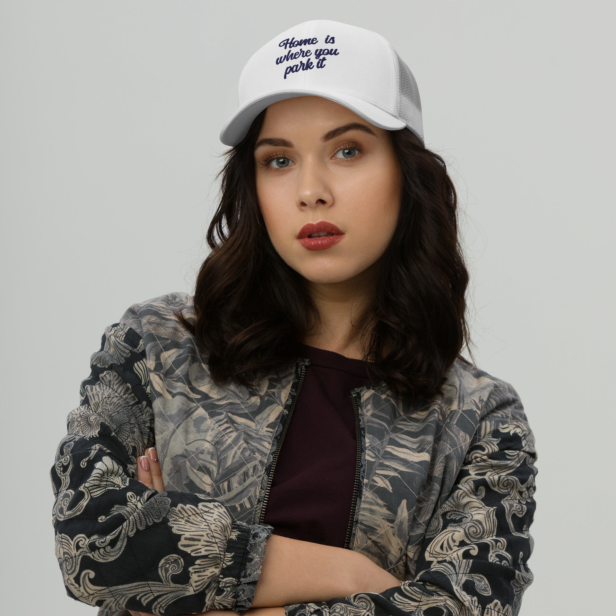 Retro Trucker Cap Home is where you park it navy