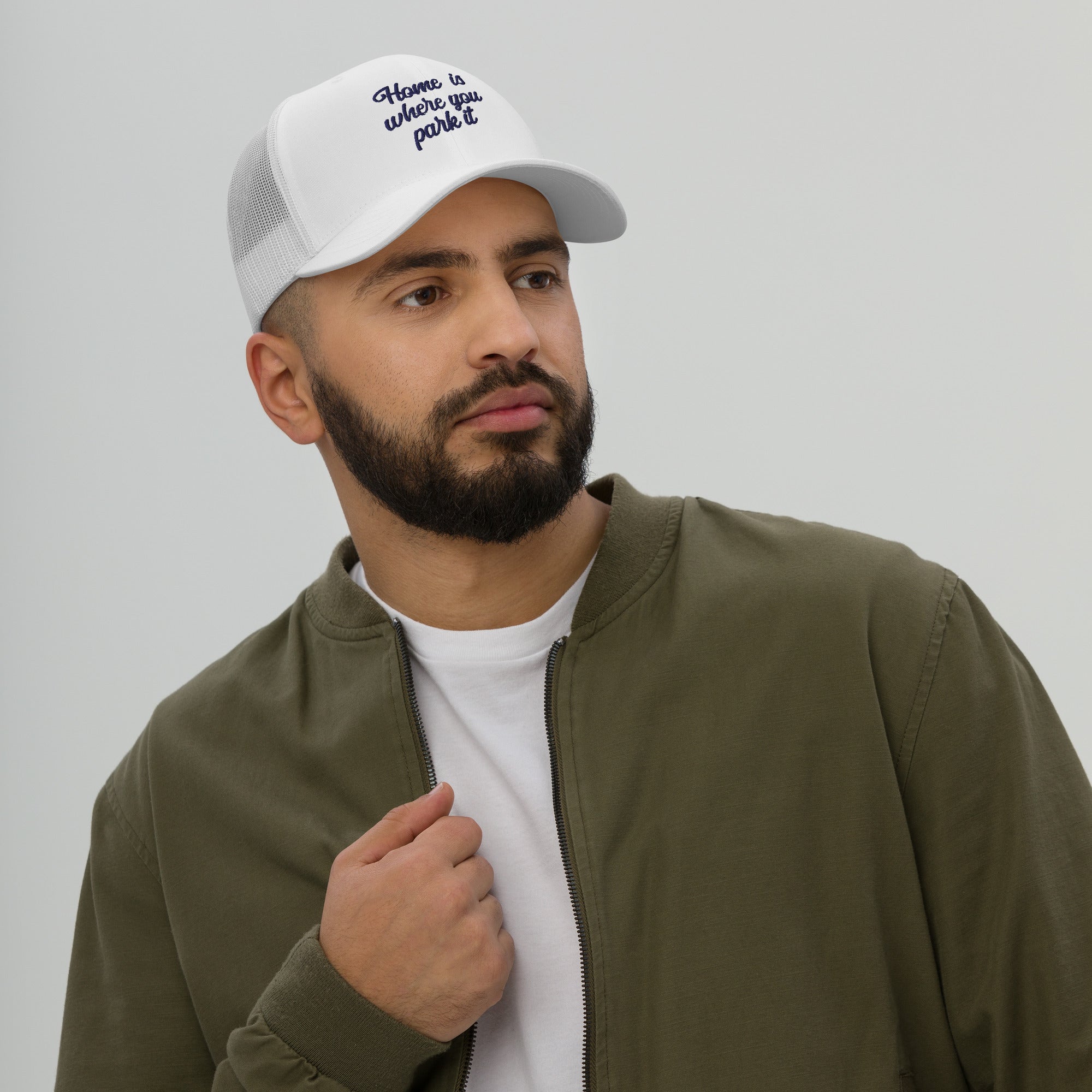 Retro Trucker Cap Home is where you park it navy