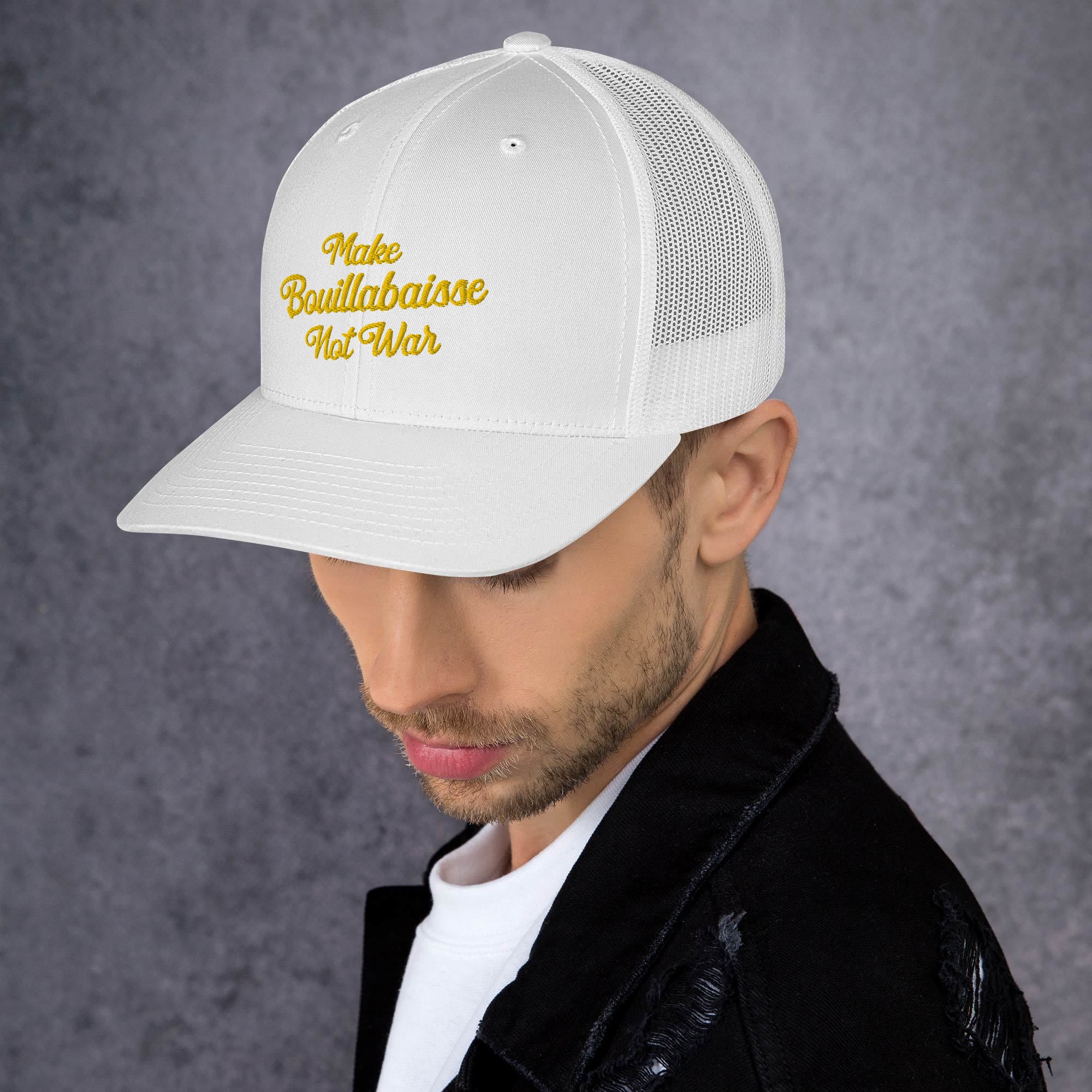 Retro Trucker Cap Make Bouillabaisse Not War