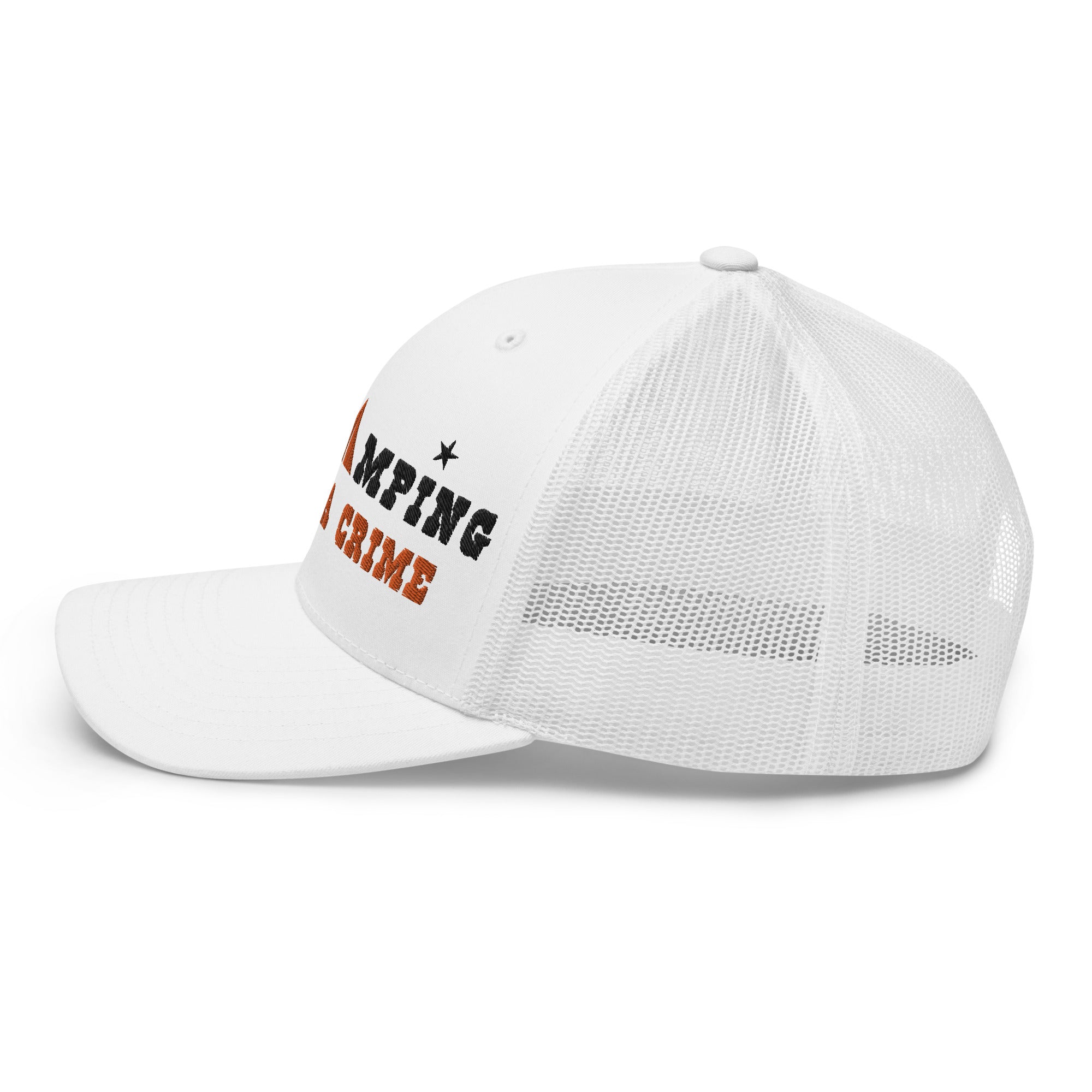 Two-Tone Retro Trucker Cap Free camping is not a crime black/orange