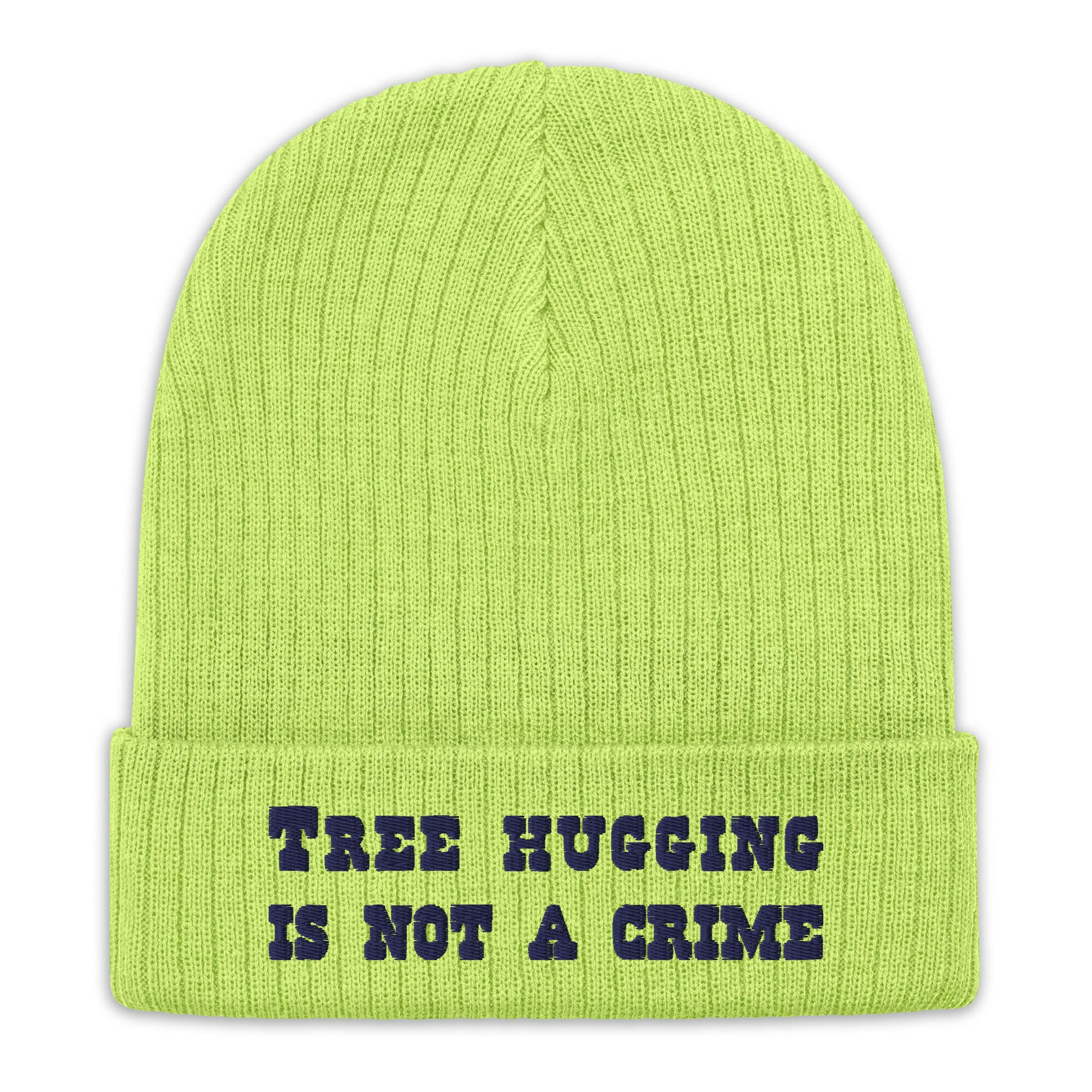 Eco ribbed knit beanie Tree Hugging is not a crime Navy