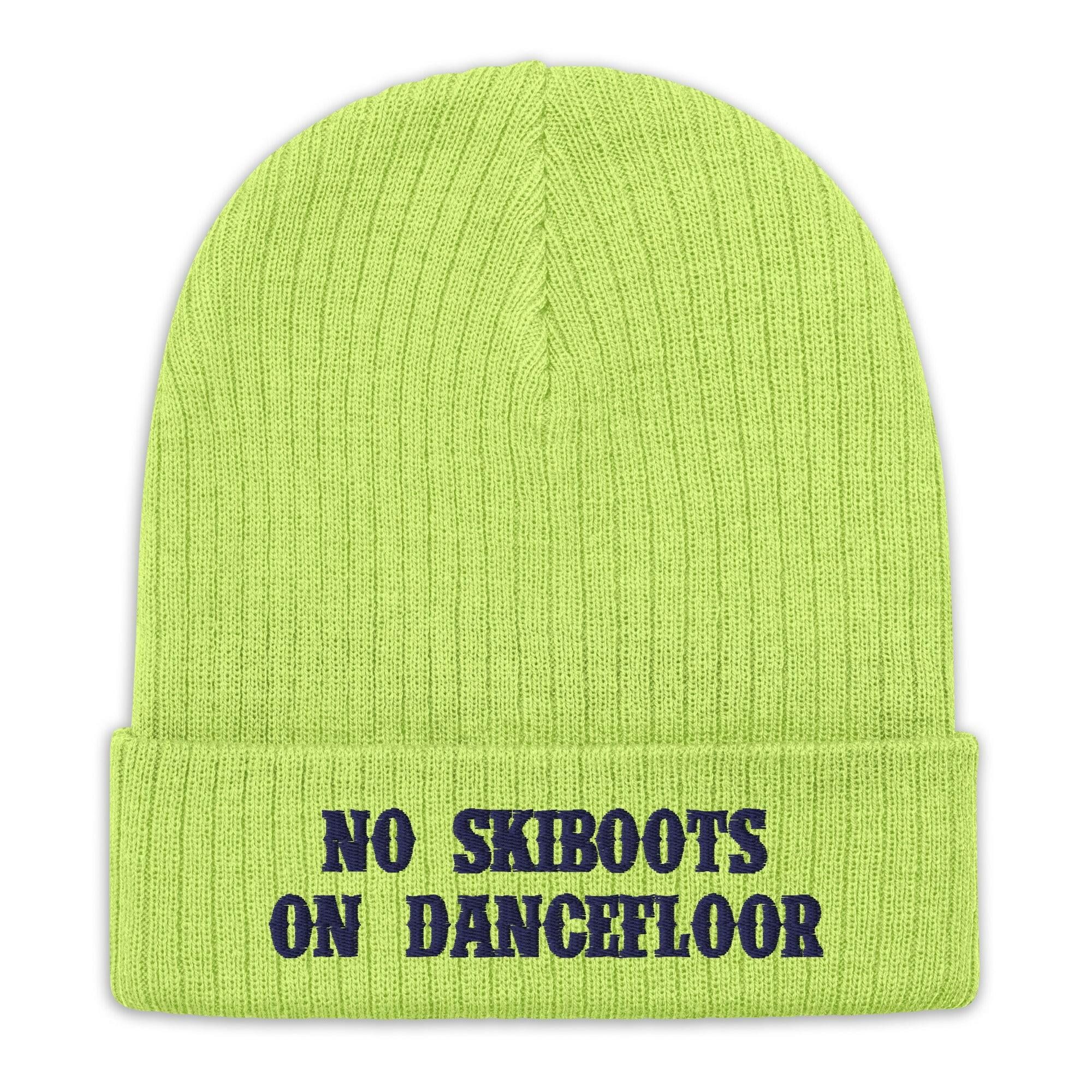 Eco ribbed knit beanie No Skiboots on Dancefloor Navy