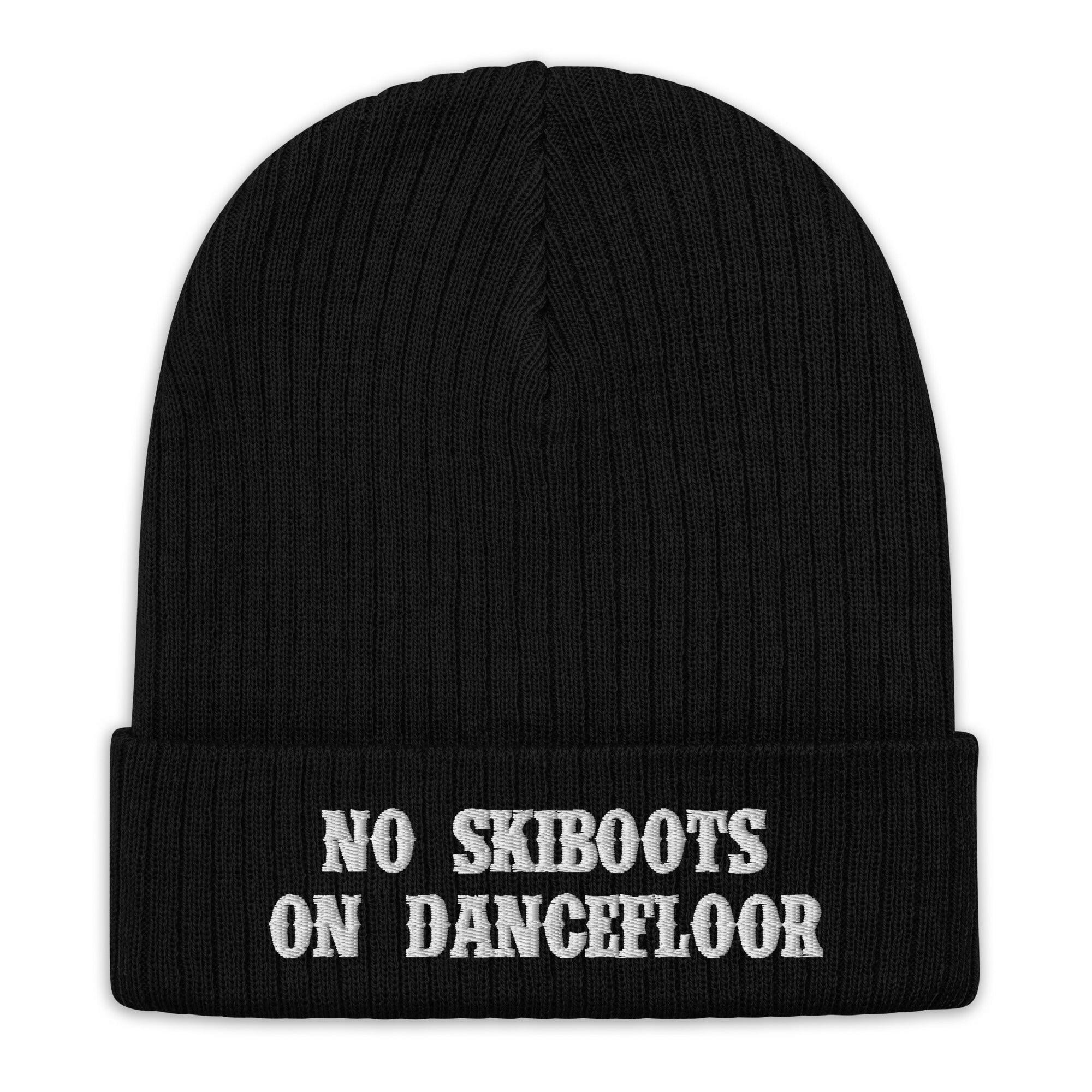 Eco ribbed knit beanie No Skiboots on Dancefloor White