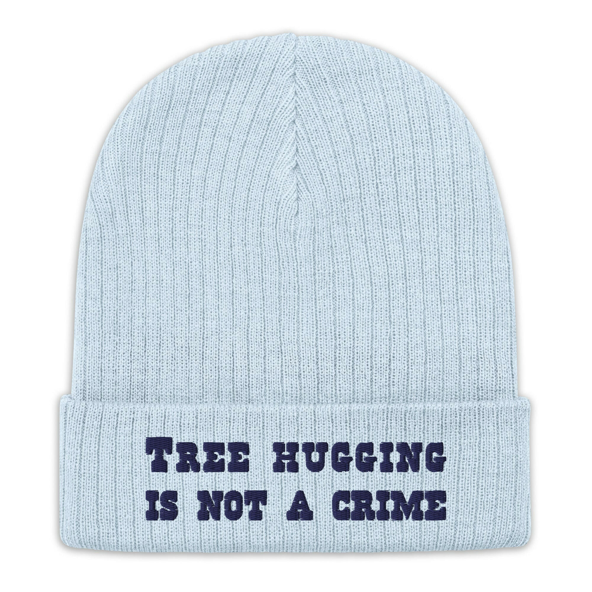 Eco ribbed knit beanie Tree Hugging is not a crime Navy