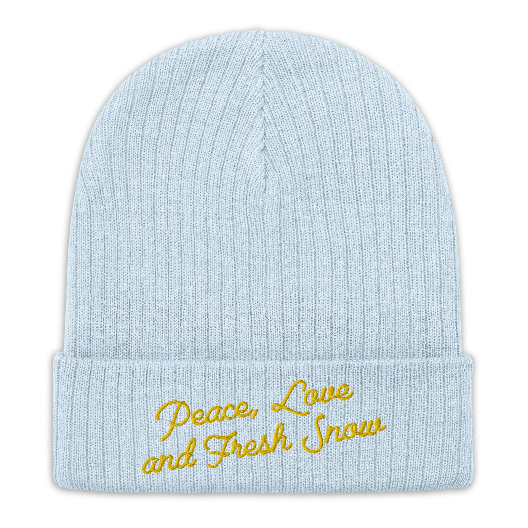 Eco ribbed knit beanie Peace, Love and Fresh Snow Gold