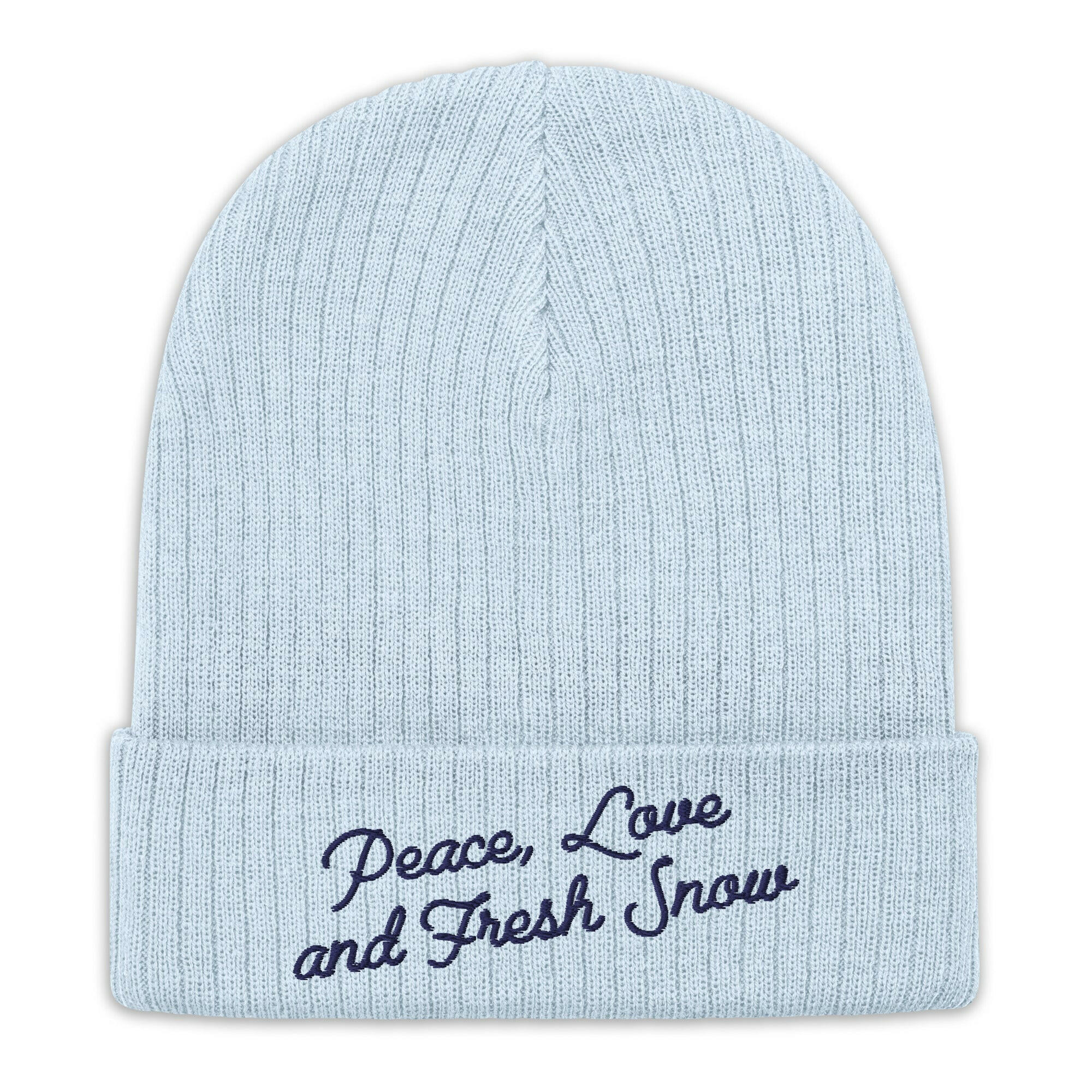 Eco ribbed knit beanie Peace, Love and Fresh Snow Navy