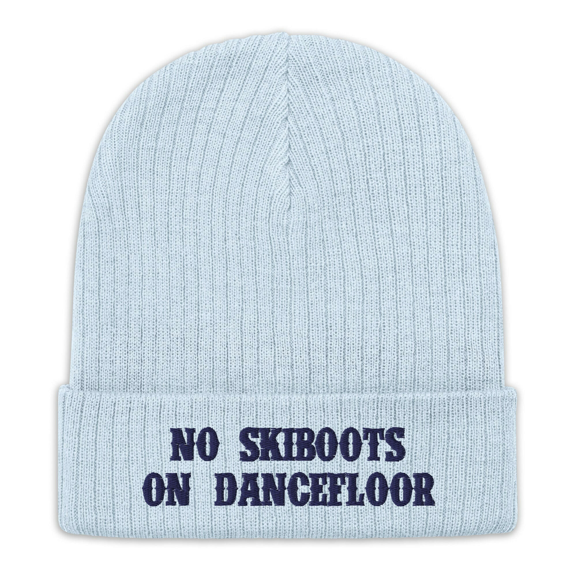 Eco ribbed knit beanie No Skiboots on Dancefloor Navy