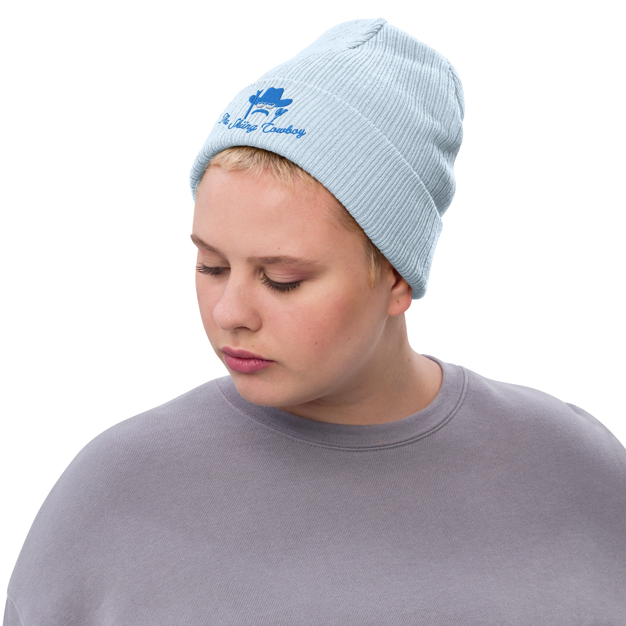 Eco ribbed knit beanie The Skiing Cowboy Blue