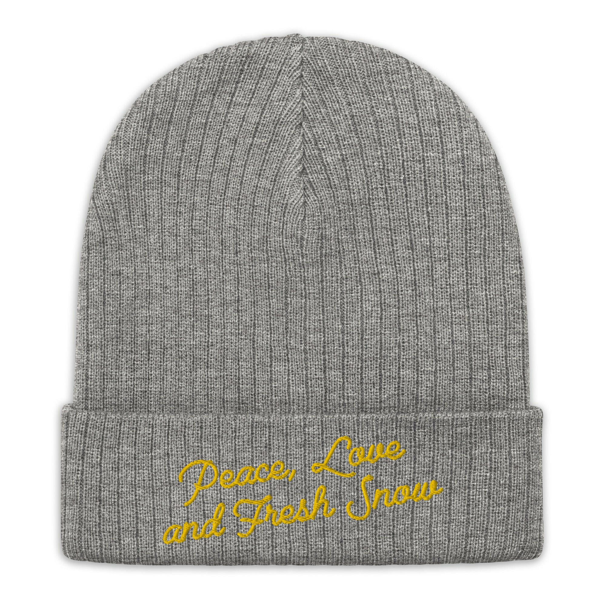 Eco ribbed knit beanie Peace, Love and Fresh Snow Gold