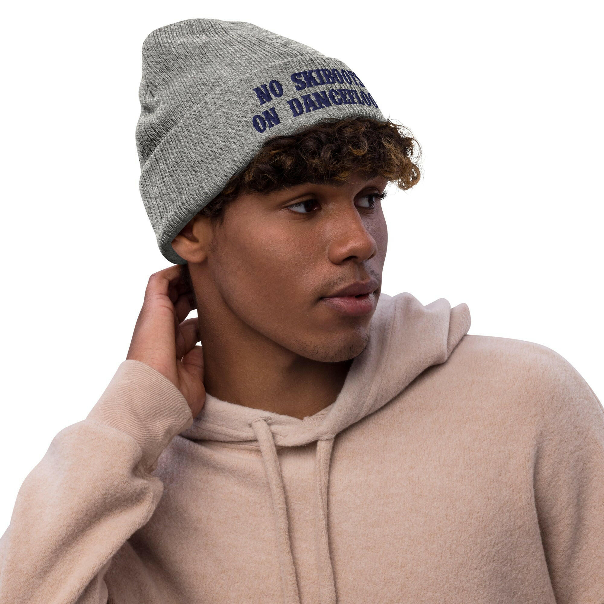Eco ribbed knit beanie No Skiboots on Dancefloor Navy