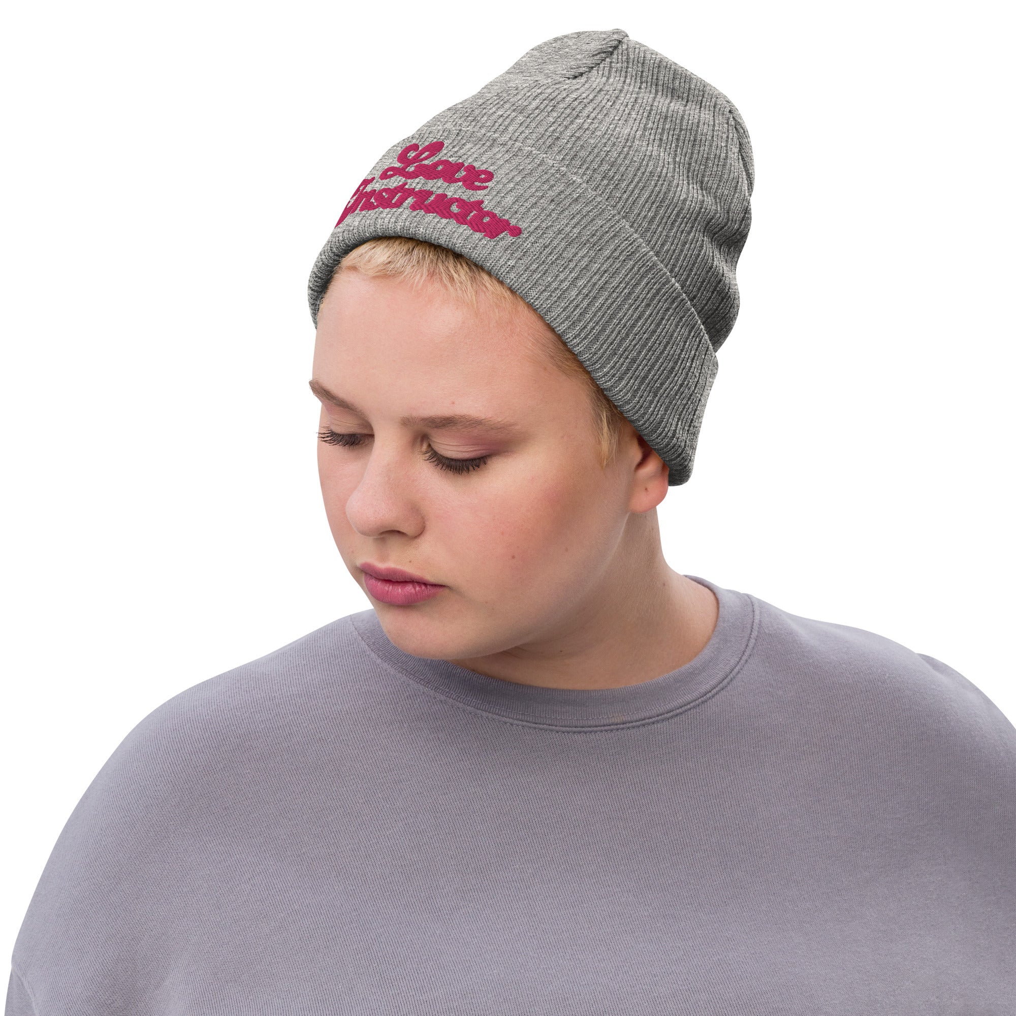 Eco ribbed knit beanie Love Instructor