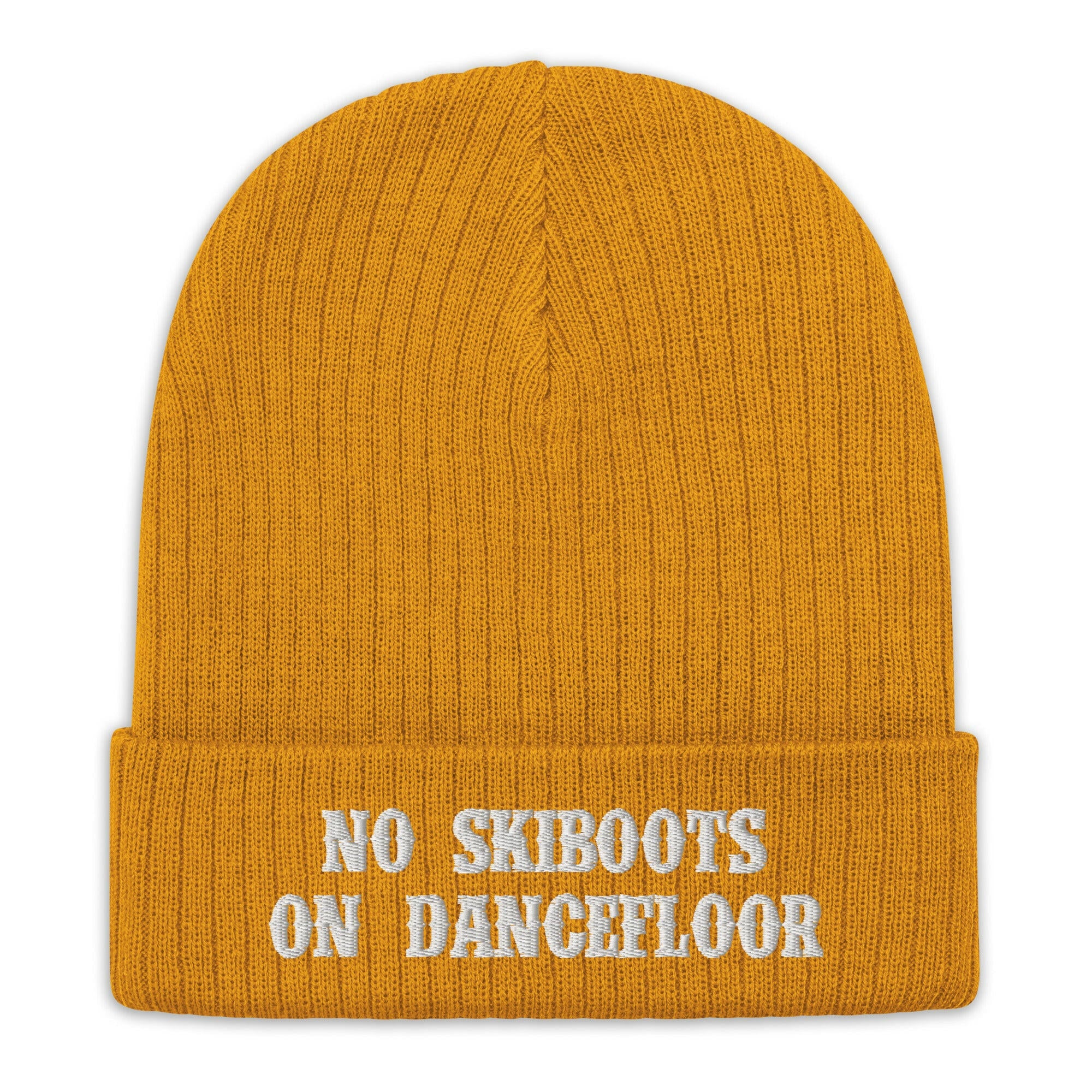 Bonnet éco-responsable en tricot côtelé No Skiboots on Dancefloor blanc