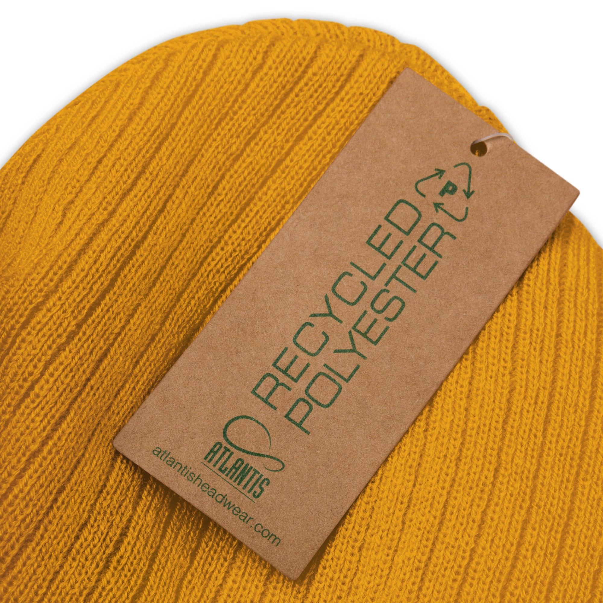 Eco ribbed knit beanie Save the Yetis, Plant more Trees Gold