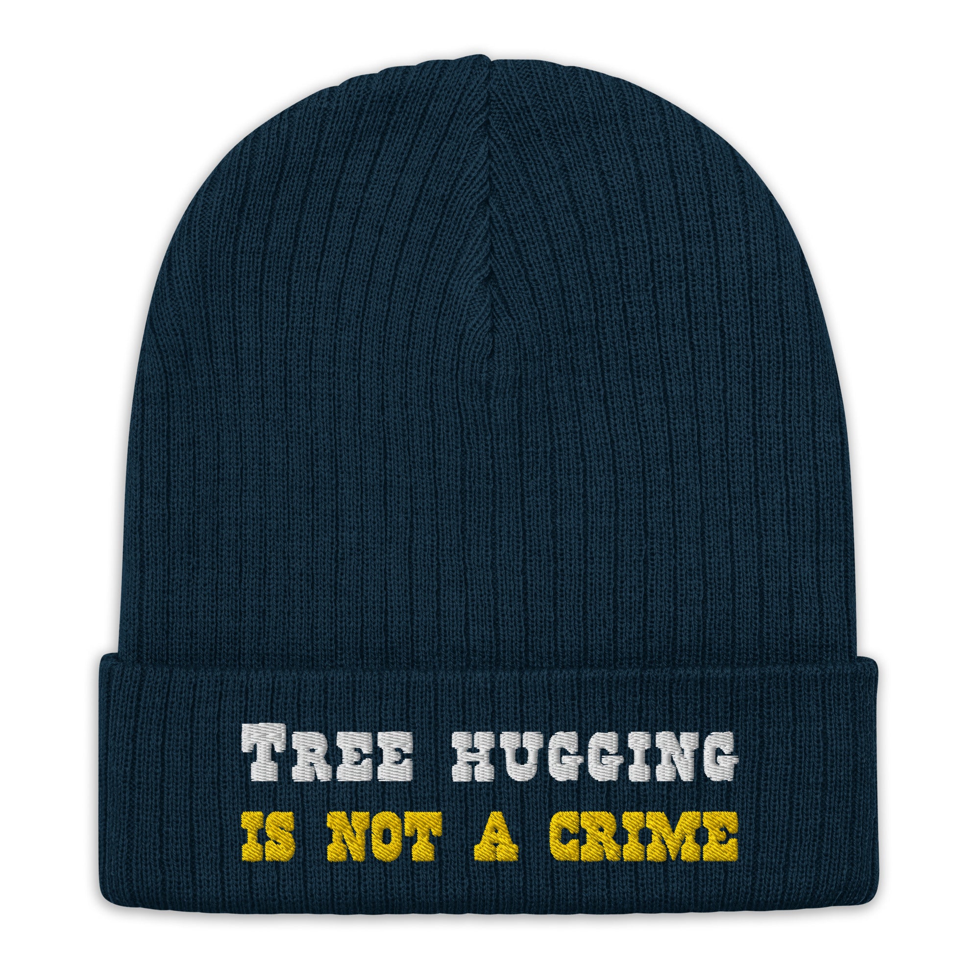 Bonnet éco-responsable en tricot côtelé Tree Hugging is not a crime White/Gold