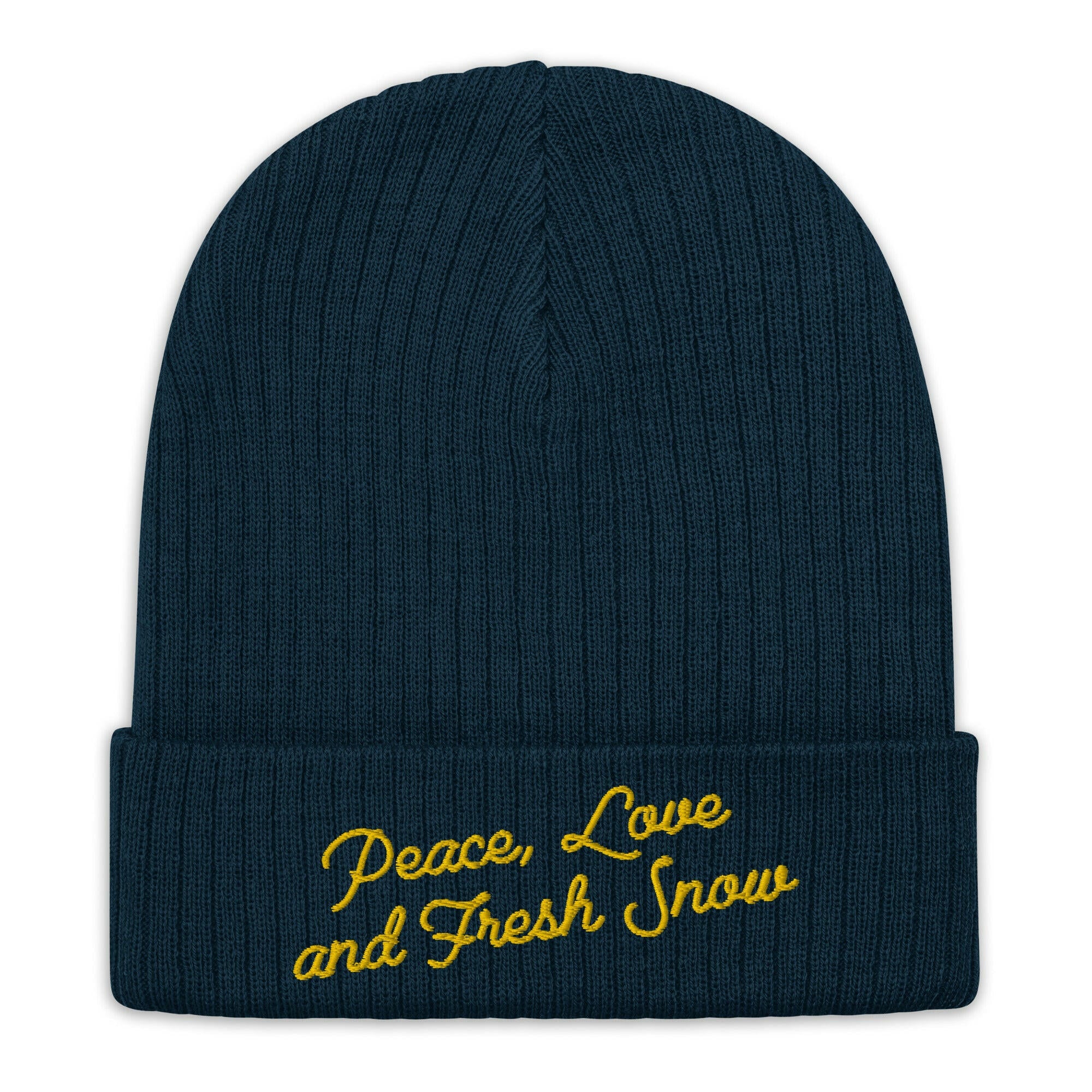 Eco ribbed knit beanie Peace, Love and Fresh Snow Gold