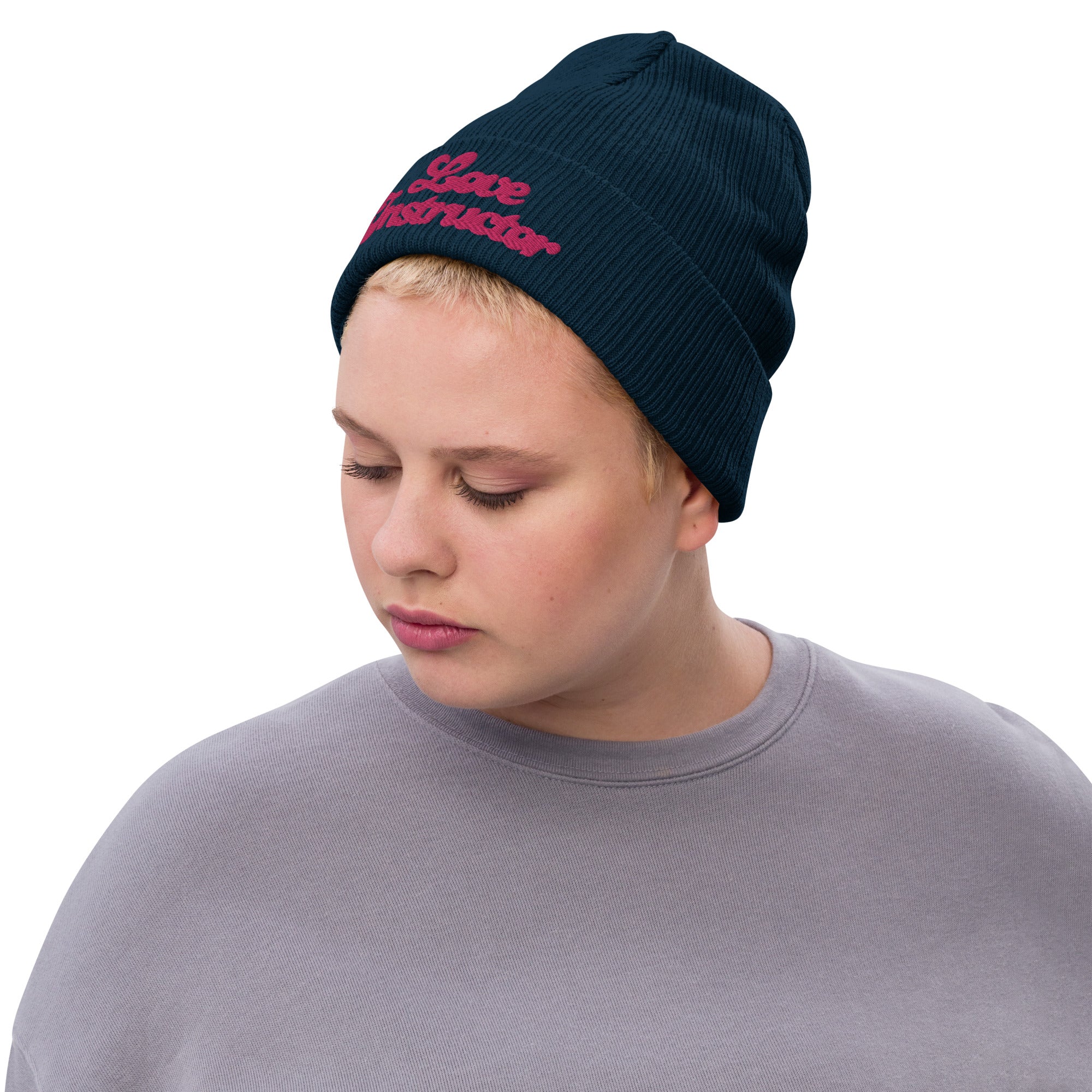 Eco ribbed knit beanie Love Instructor