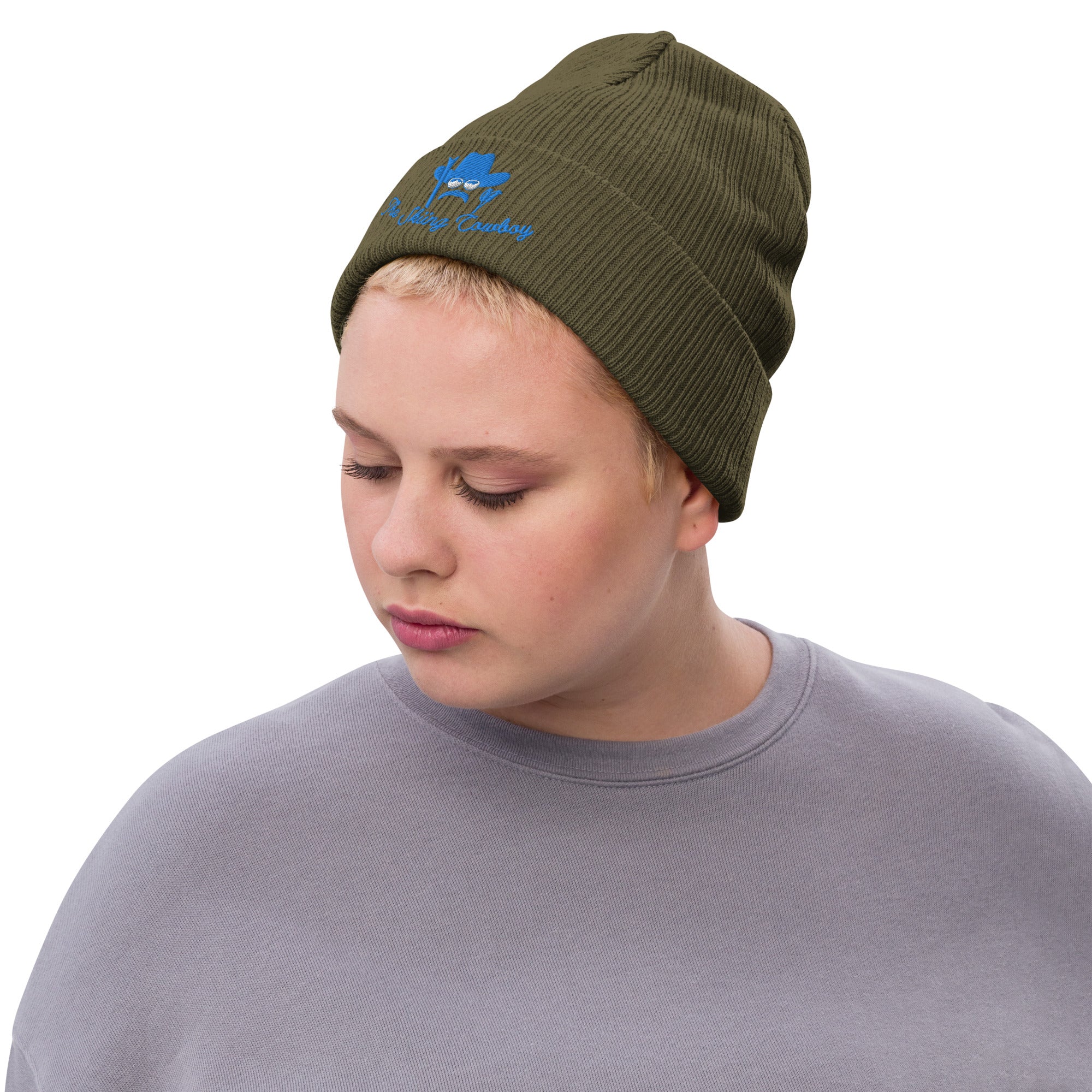 Eco ribbed knit beanie The Skiing Cowboy Blue