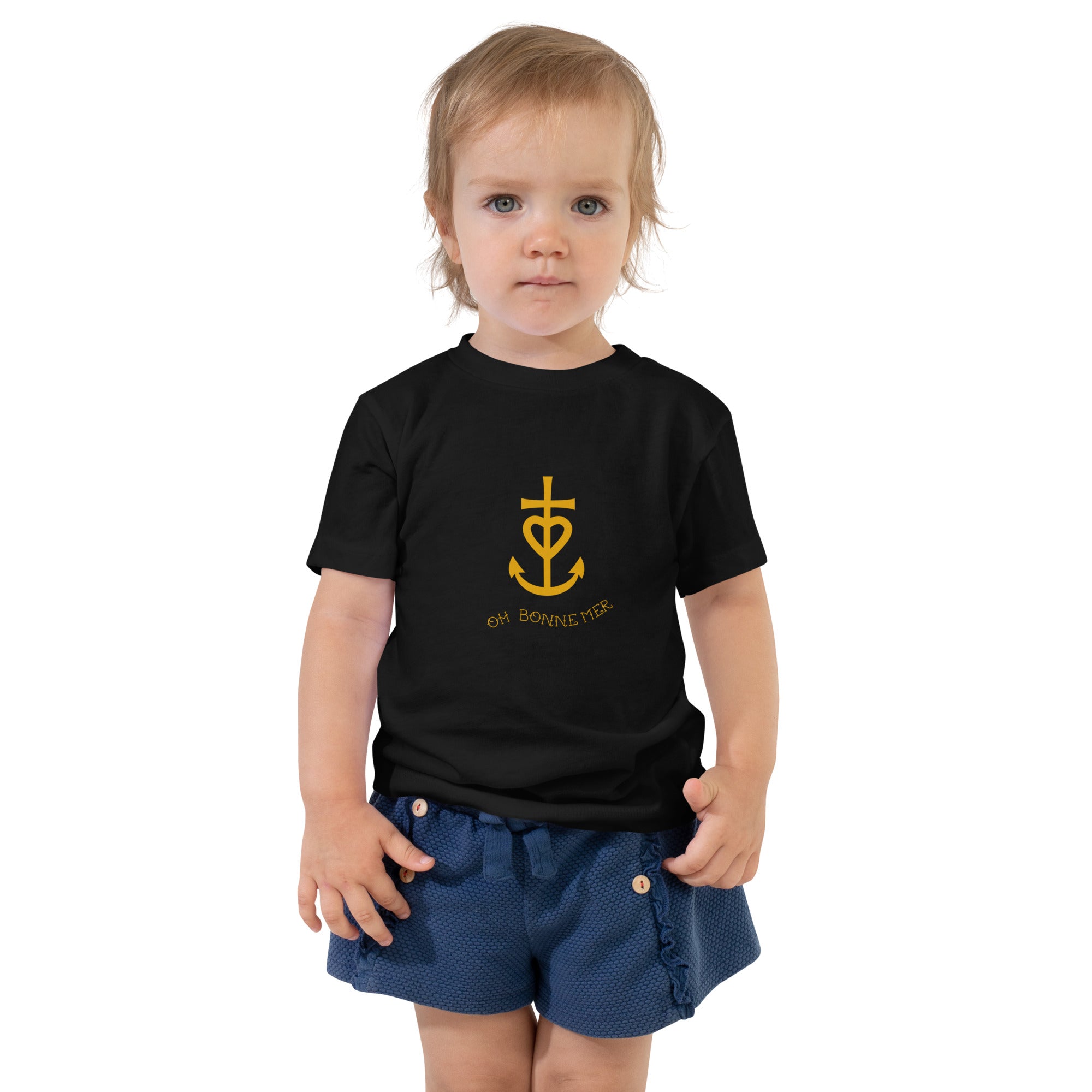 T-shirt pour enfant en bas âge Croix de Camargue dorée avec texte Oh Bonne mer