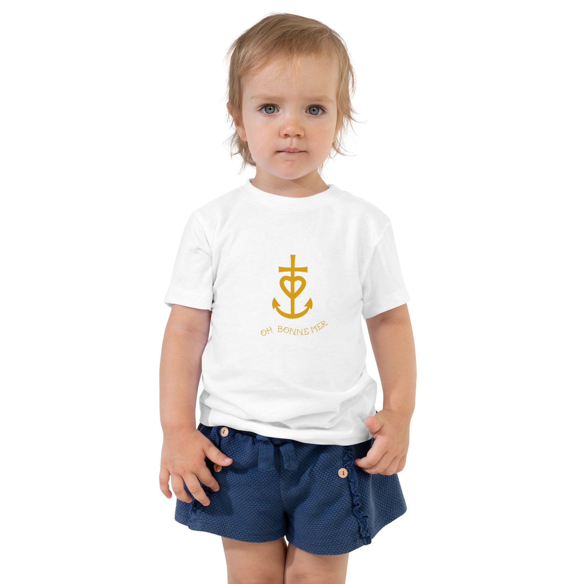 T-shirt pour enfant en bas âge Croix de Camargue dorée avec texte Oh Bonne mer