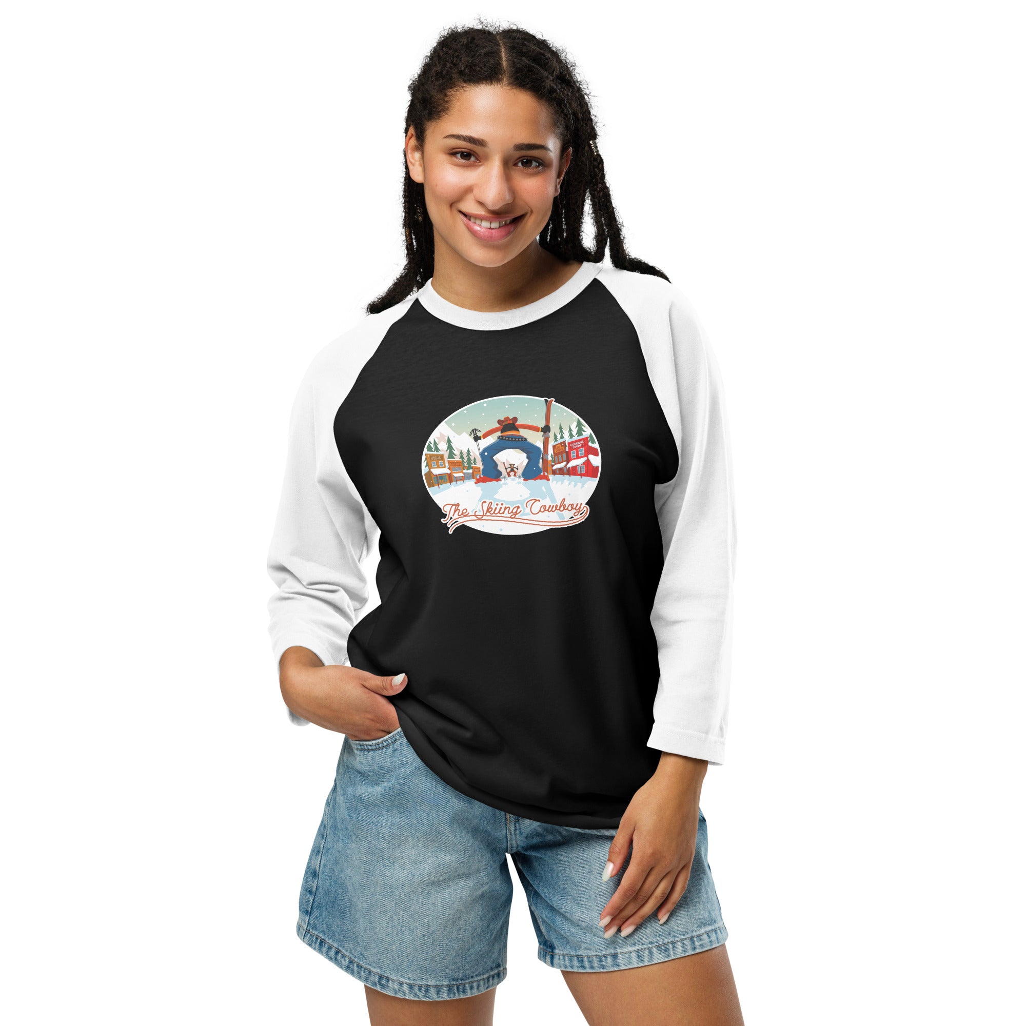 3/4 sleeve raglan t-shirt Ski Fight at OK Corral