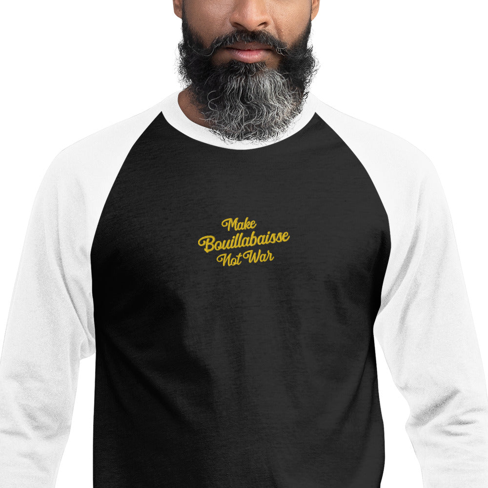 T-shirt à manches Raglan 3/4 Make Bouillabaisse Not War brodé gold