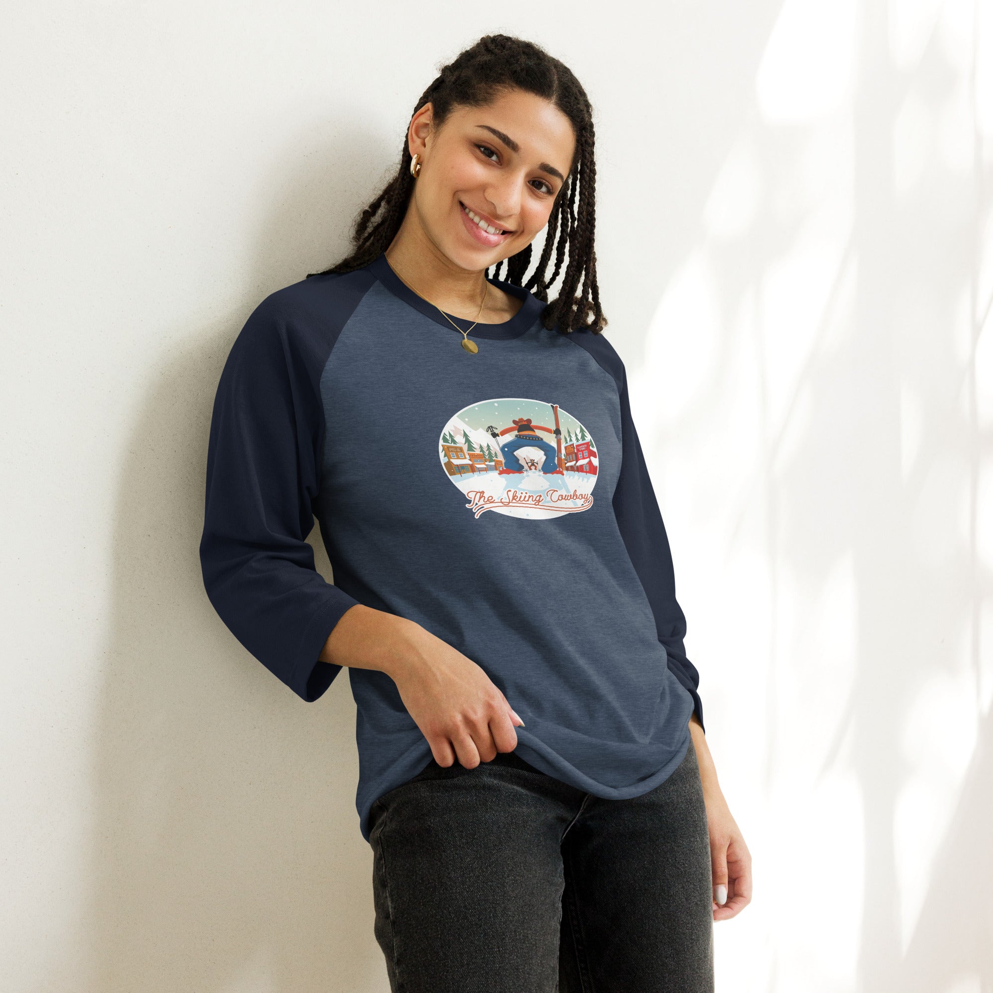 3/4 sleeve raglan t-shirt Ski Fight at OK Corral