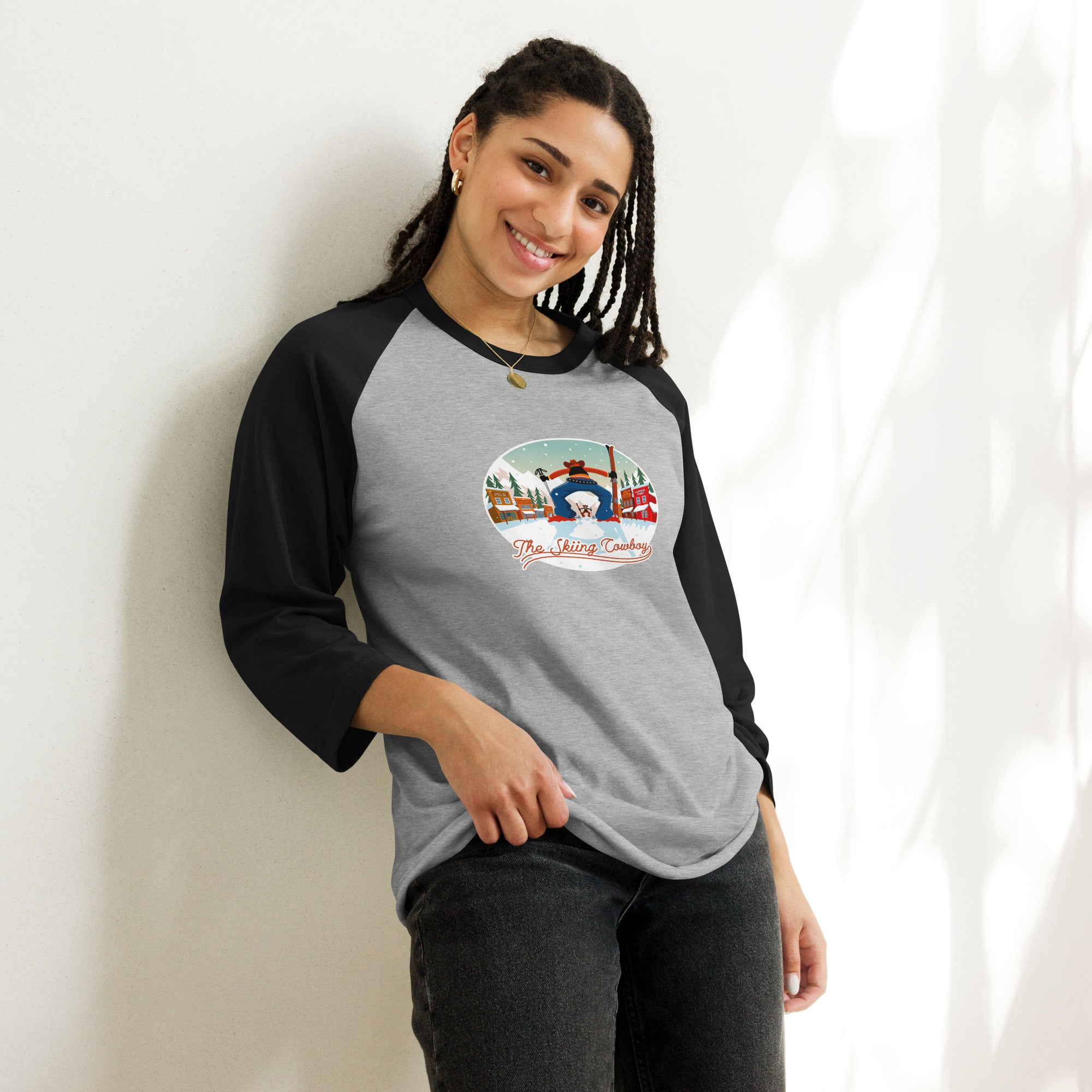 3/4 sleeve raglan t-shirt Ski Fight at OK Corral