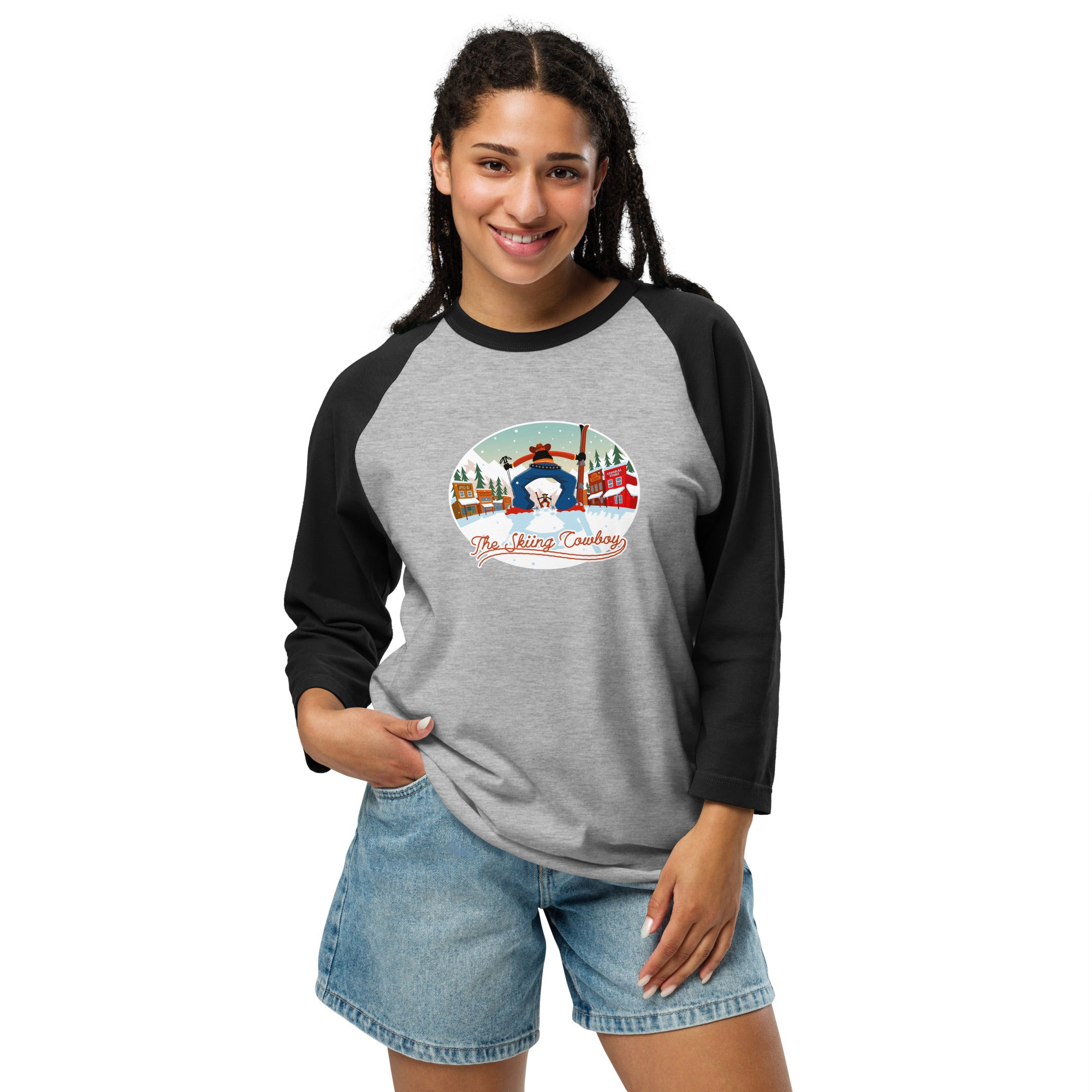 3/4 sleeve raglan t-shirt Ski Fight at OK Corral