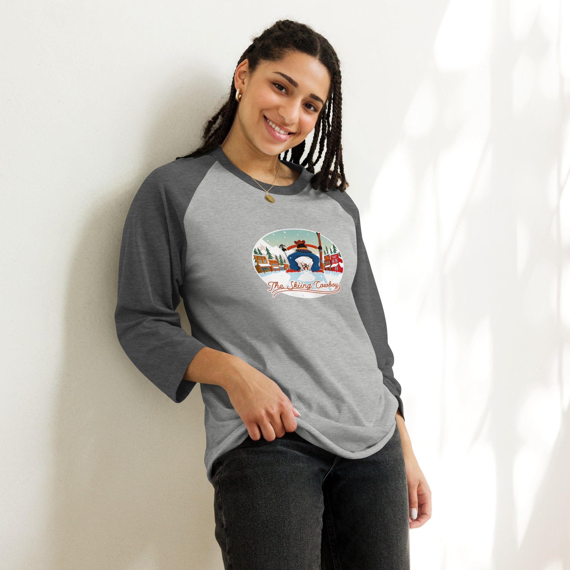 3/4 sleeve raglan t-shirt Ski Fight at OK Corral