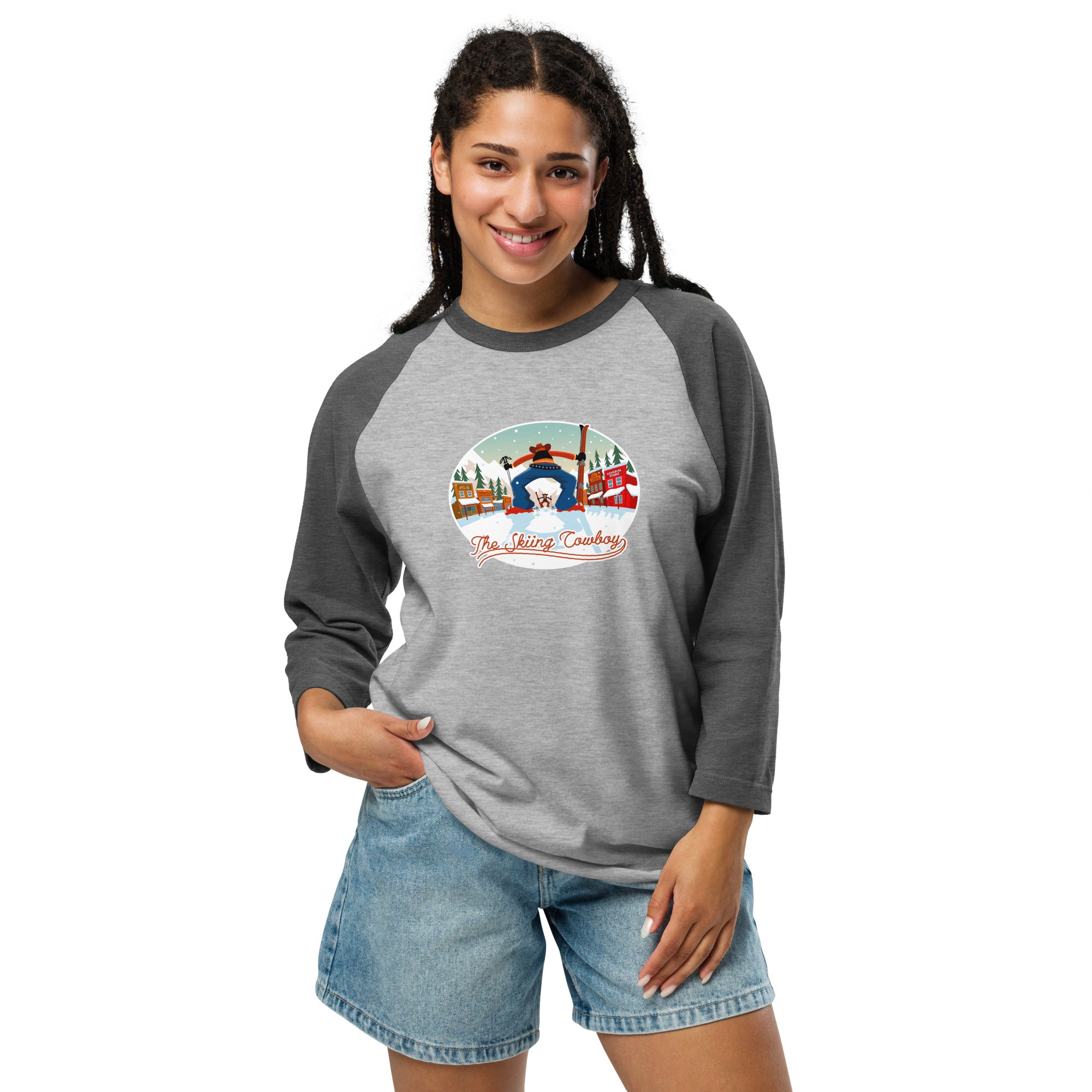 3/4 sleeve raglan t-shirt Ski Fight at OK Corral