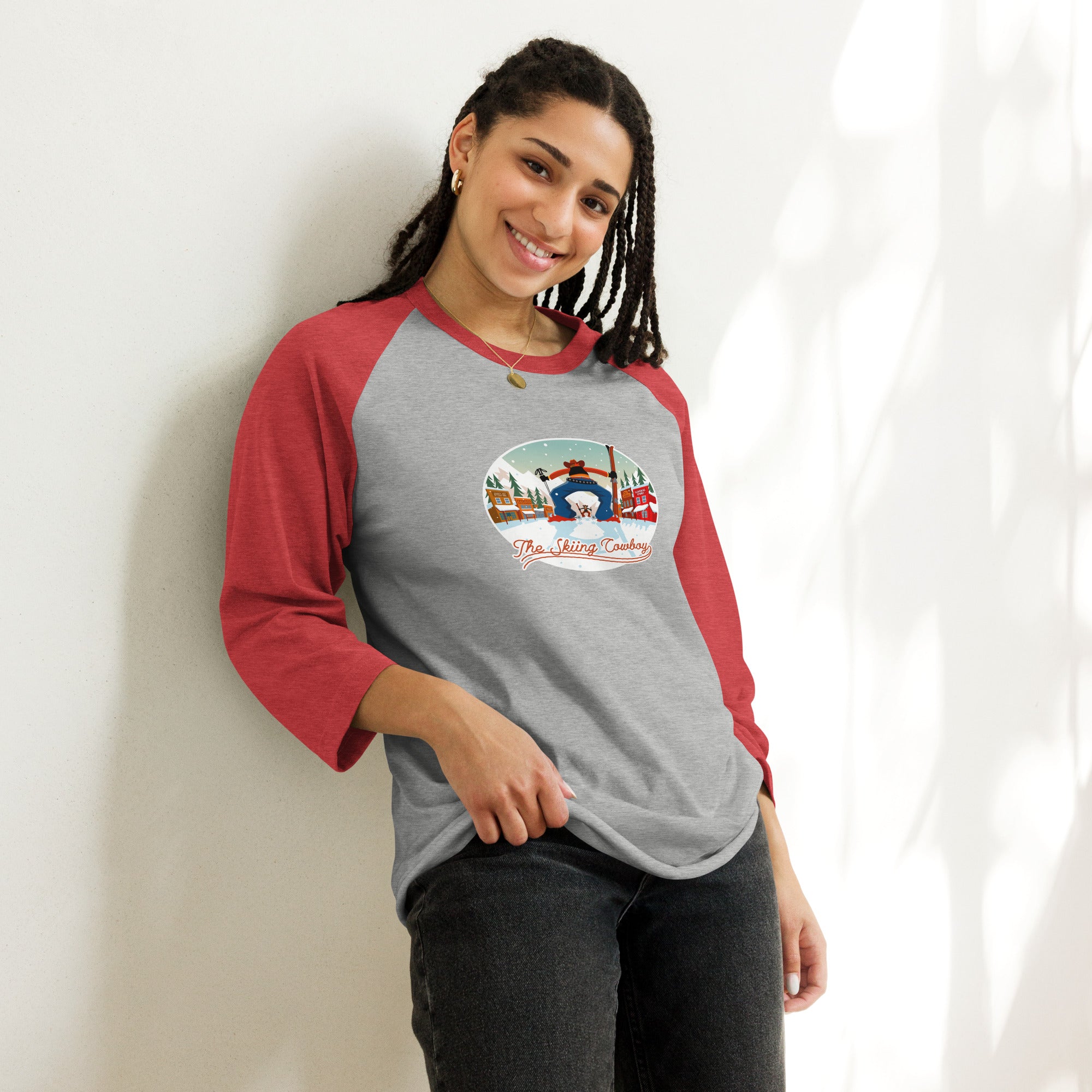 3/4 sleeve raglan t-shirt Ski Fight at OK Corral