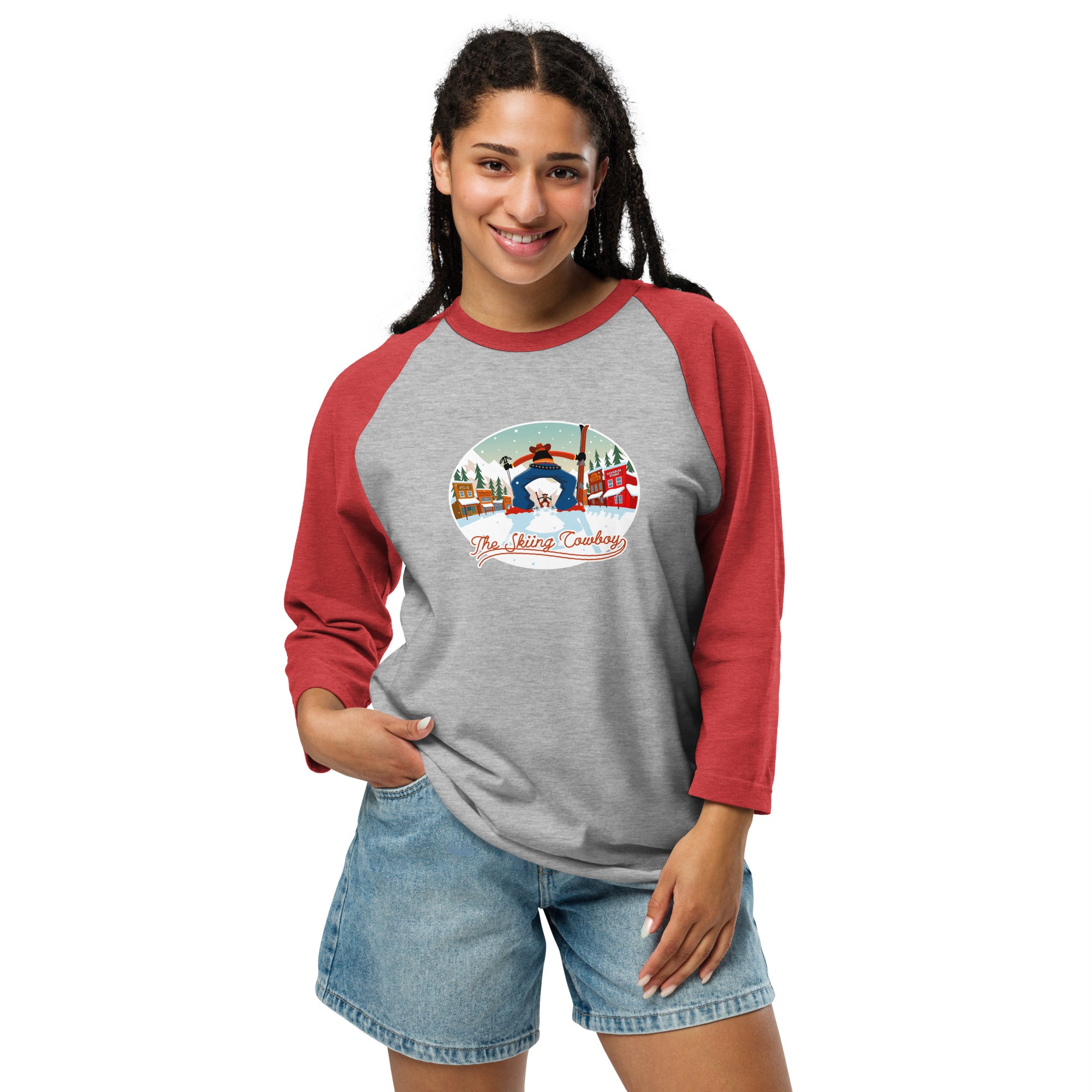 3/4 sleeve raglan t-shirt Ski Fight at OK Corral