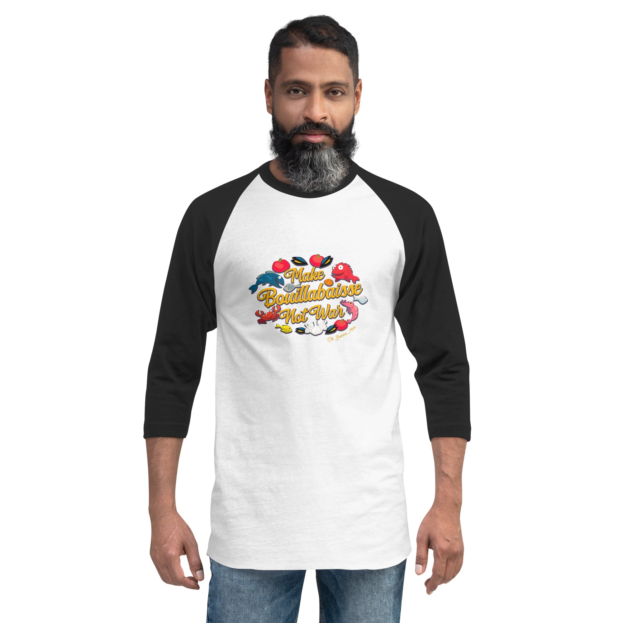 3/4 sleeve raglan t-shirt Make Bouillabaisse Not War