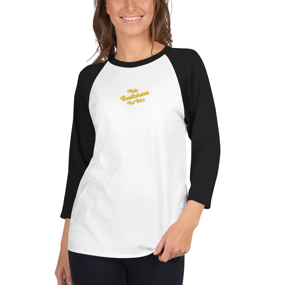 T-shirt à manches Raglan 3/4 Make Bouillabaisse Not War brodé gold