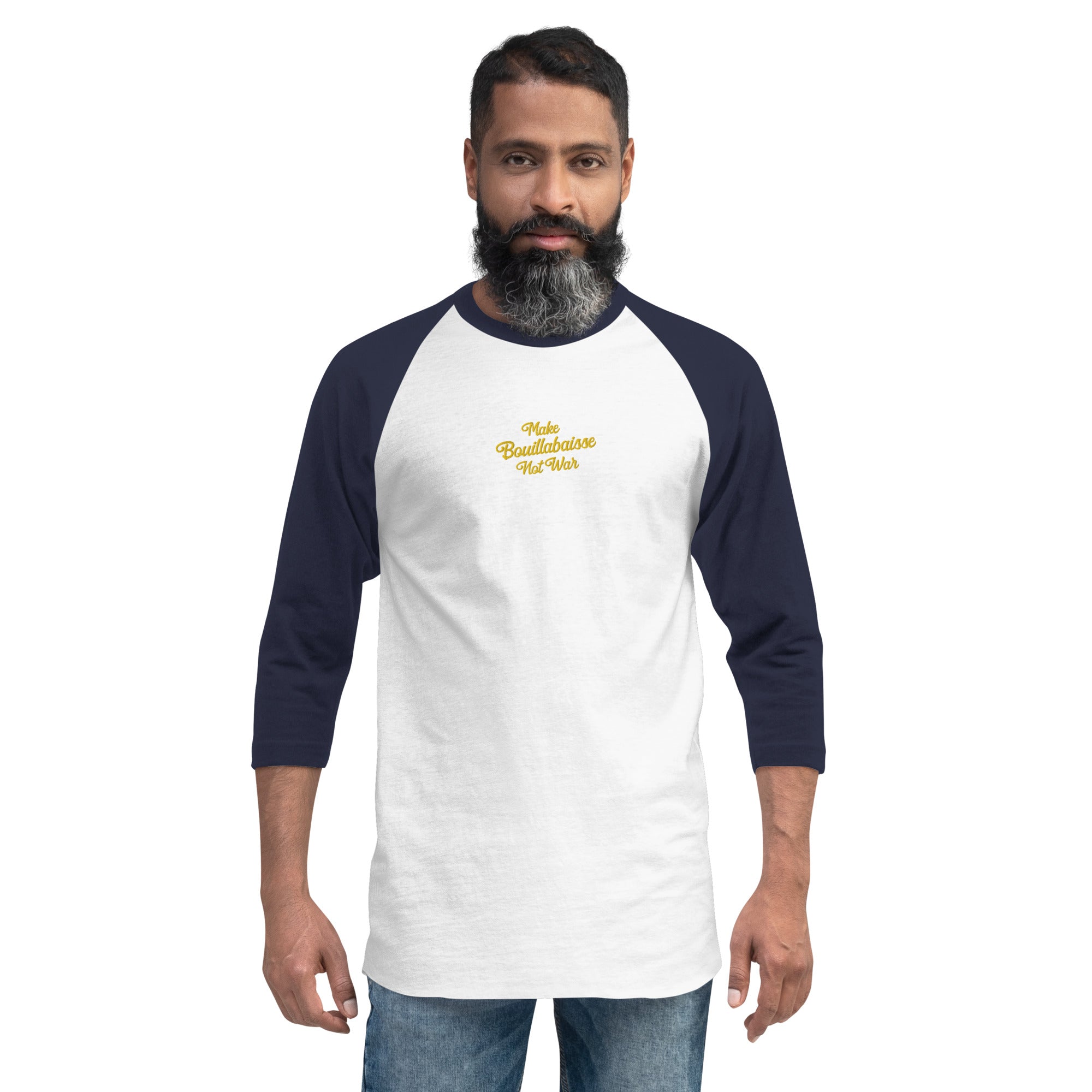 T-shirt à manches Raglan 3/4 Make Bouillabaisse Not War brodé gold