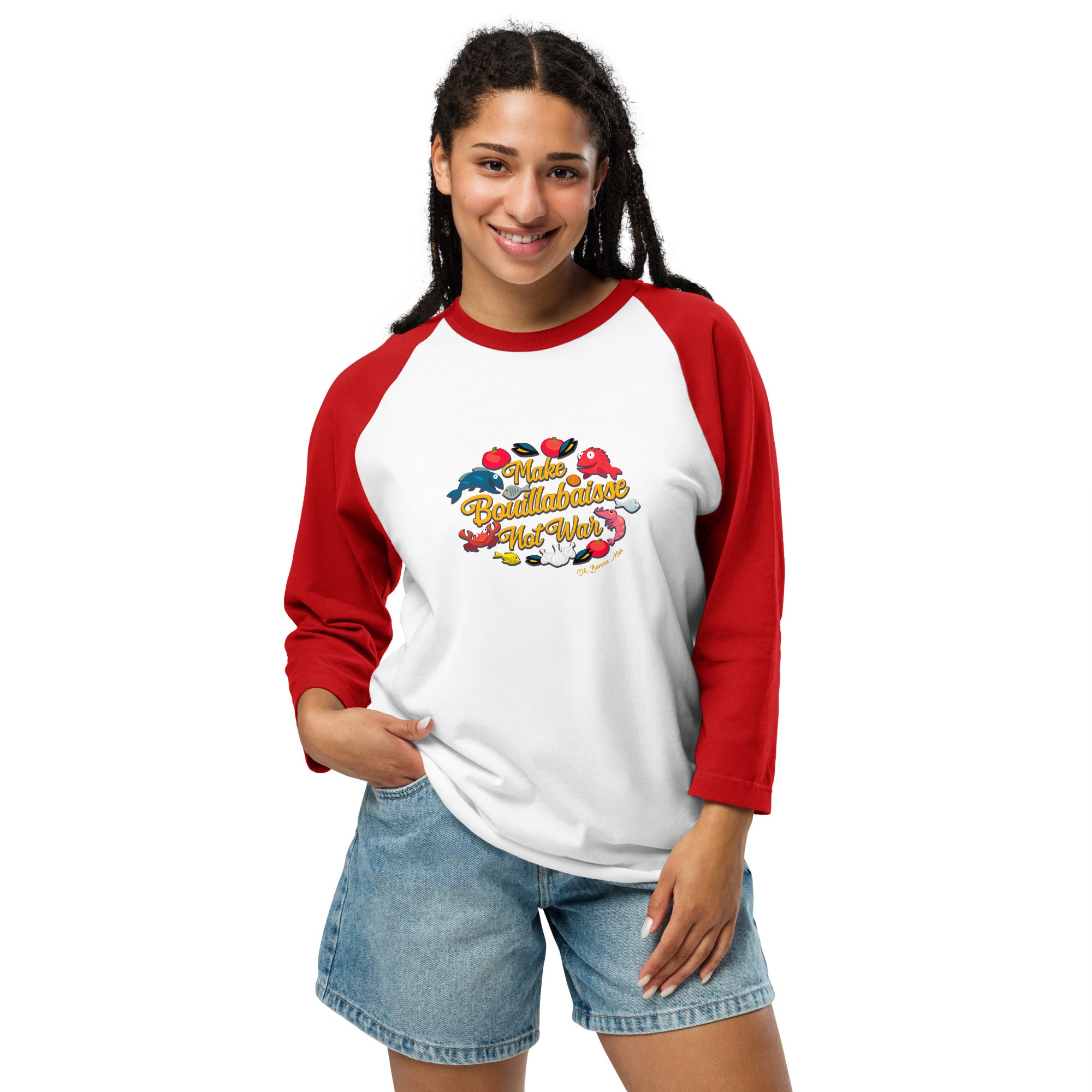 3/4 sleeve raglan t-shirt Make Bouillabaisse Not War