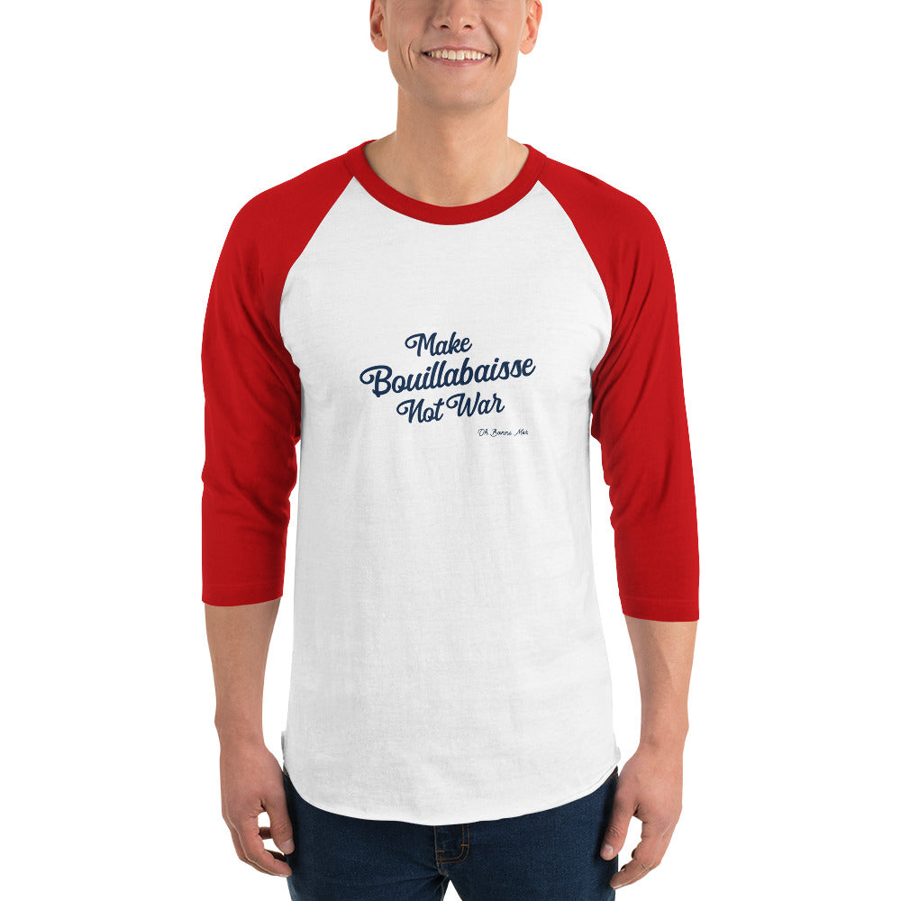 T-shirt à manches Raglan 3/4 Make Bouillabaisse Not War Text Only Navy